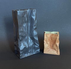 Set of 2 Original 1977 Tapio Wirkkala ''Paper Bag'' Vases Black Brown, Rosenthal