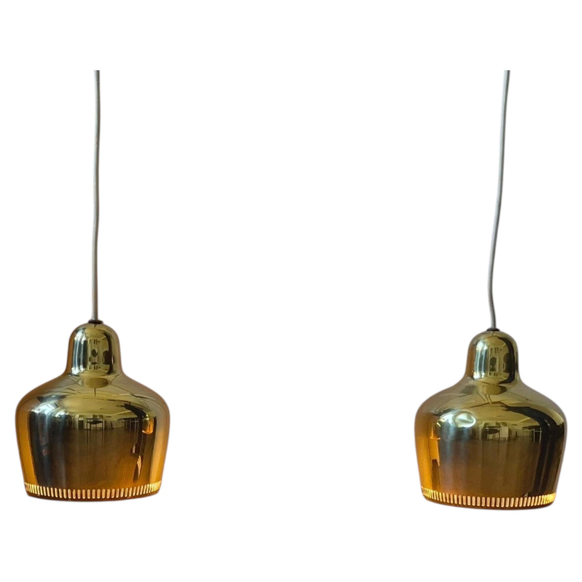 Set of 2 original 50s Golden Bell pendant by Alvar Aalto for Louis poulsen For Sale