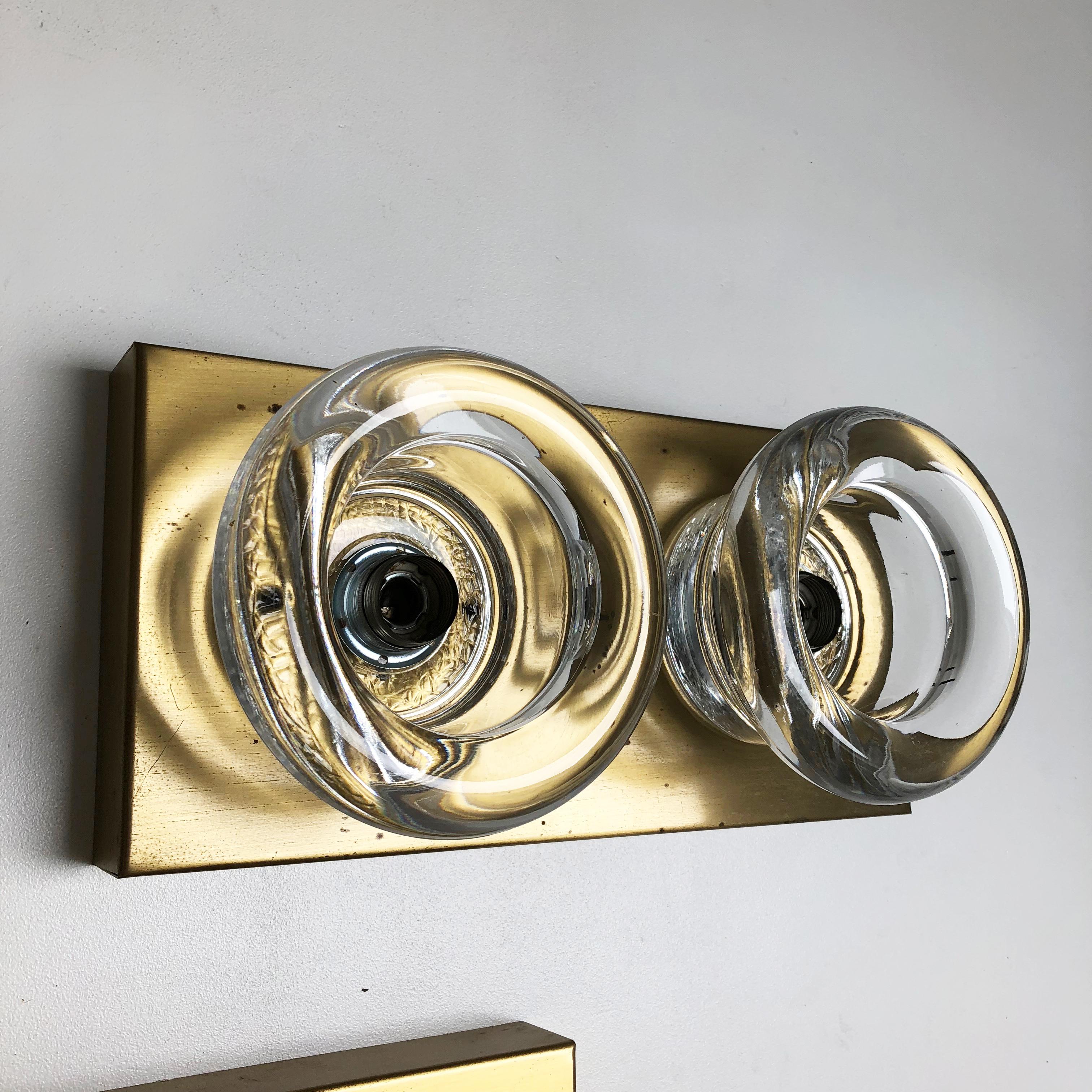 Set of 2 Original Brass Glass Wall Sconce Space Age Cosack Lights, Germany 1970s 5