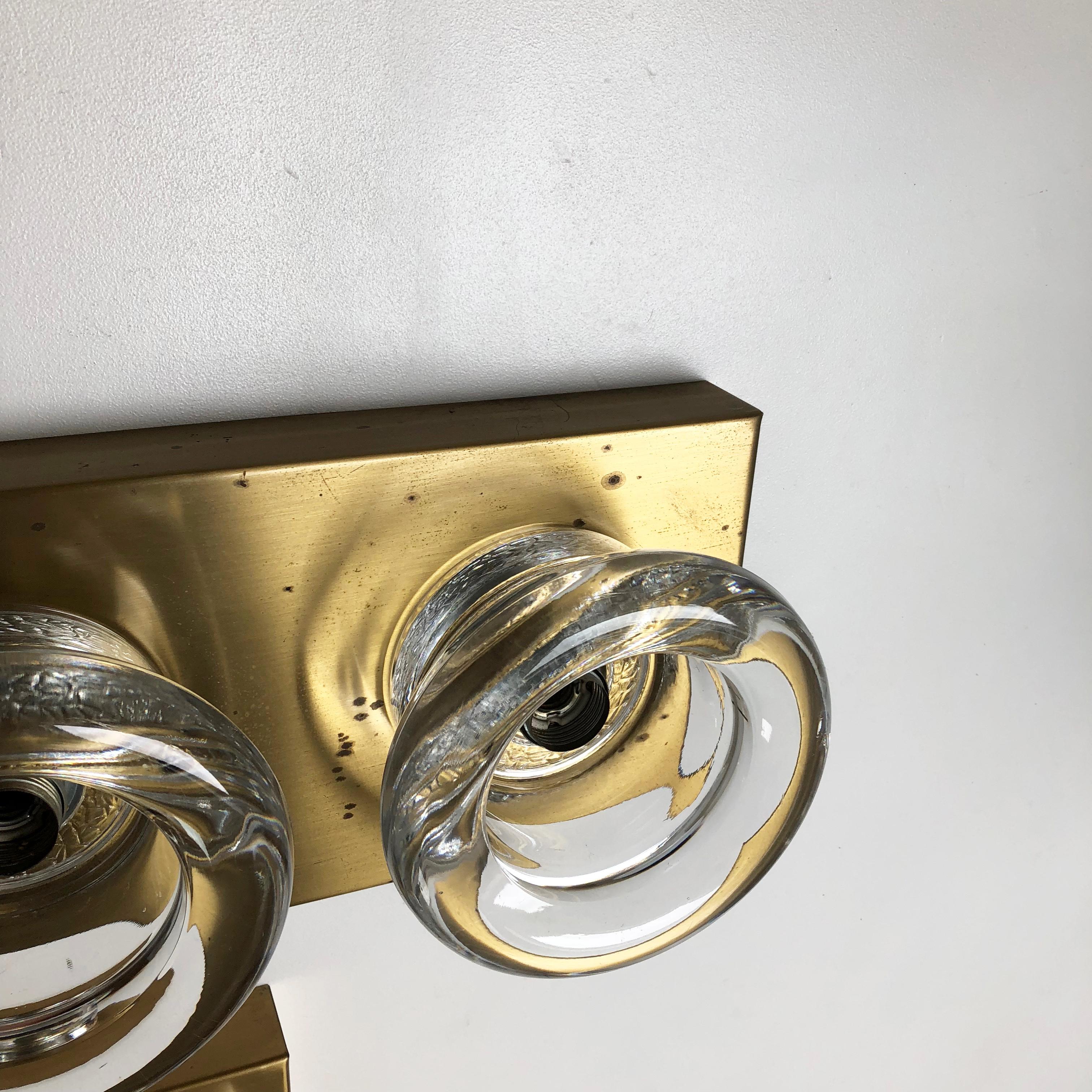 Set of 2 Original Brass Glass Wall Sconce Space Age Cosack Lights, Germany 1970s 6