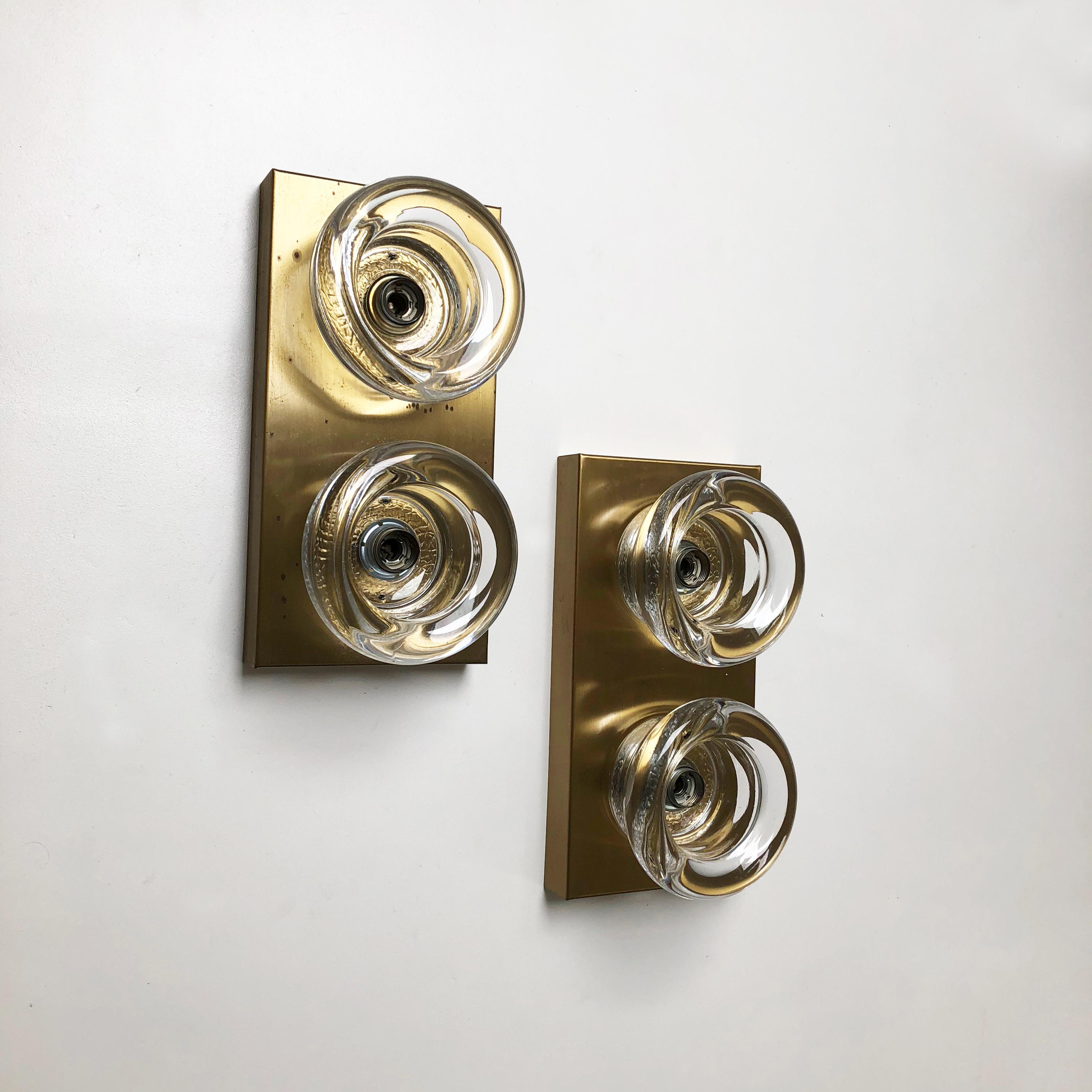 Set of 2 Original Brass Glass Wall Sconce Space Age Cosack Lights, Germany 1970s 9