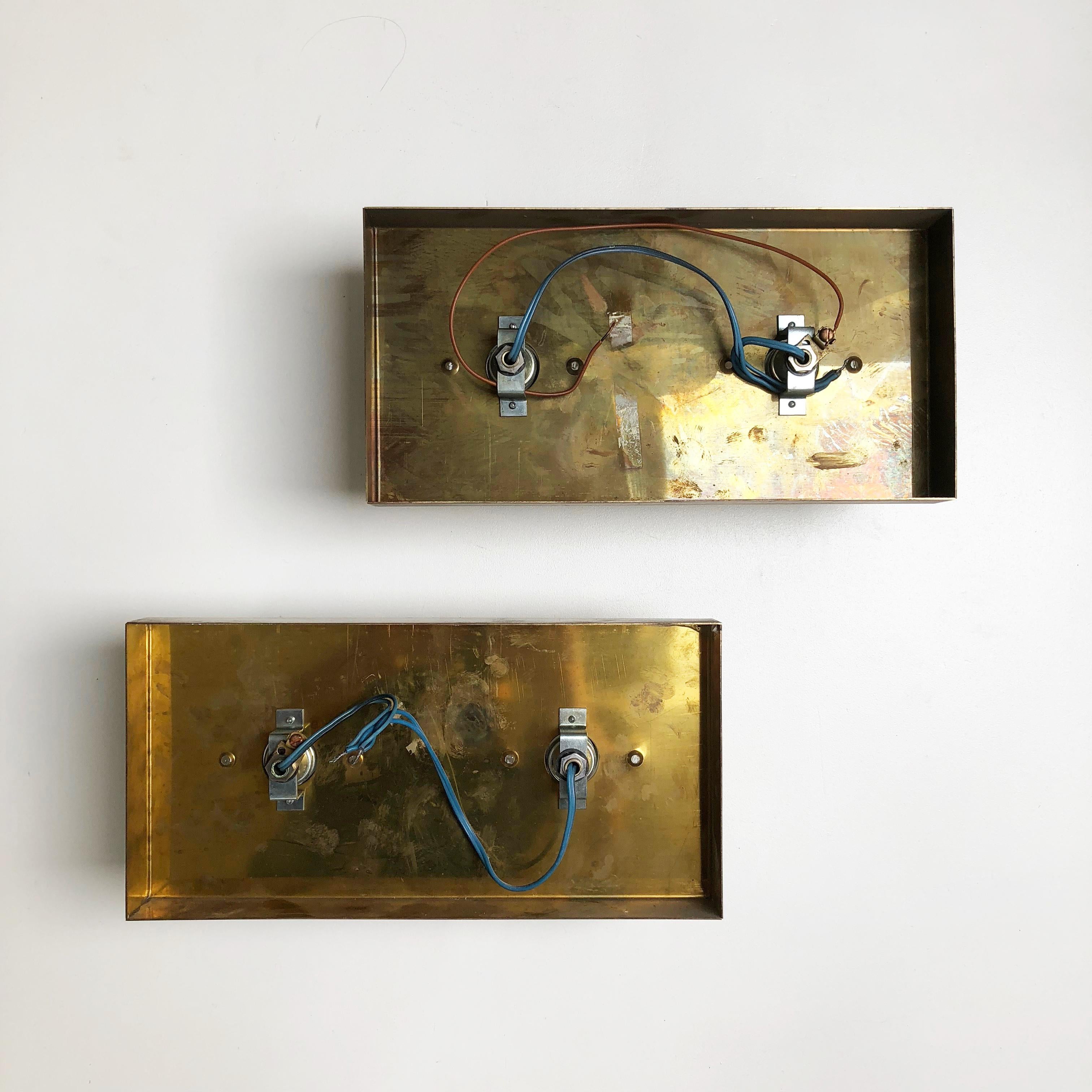 Set of 2 Original Brass Glass Wall Sconce Space Age Cosack Lights, Germany 1970s 12