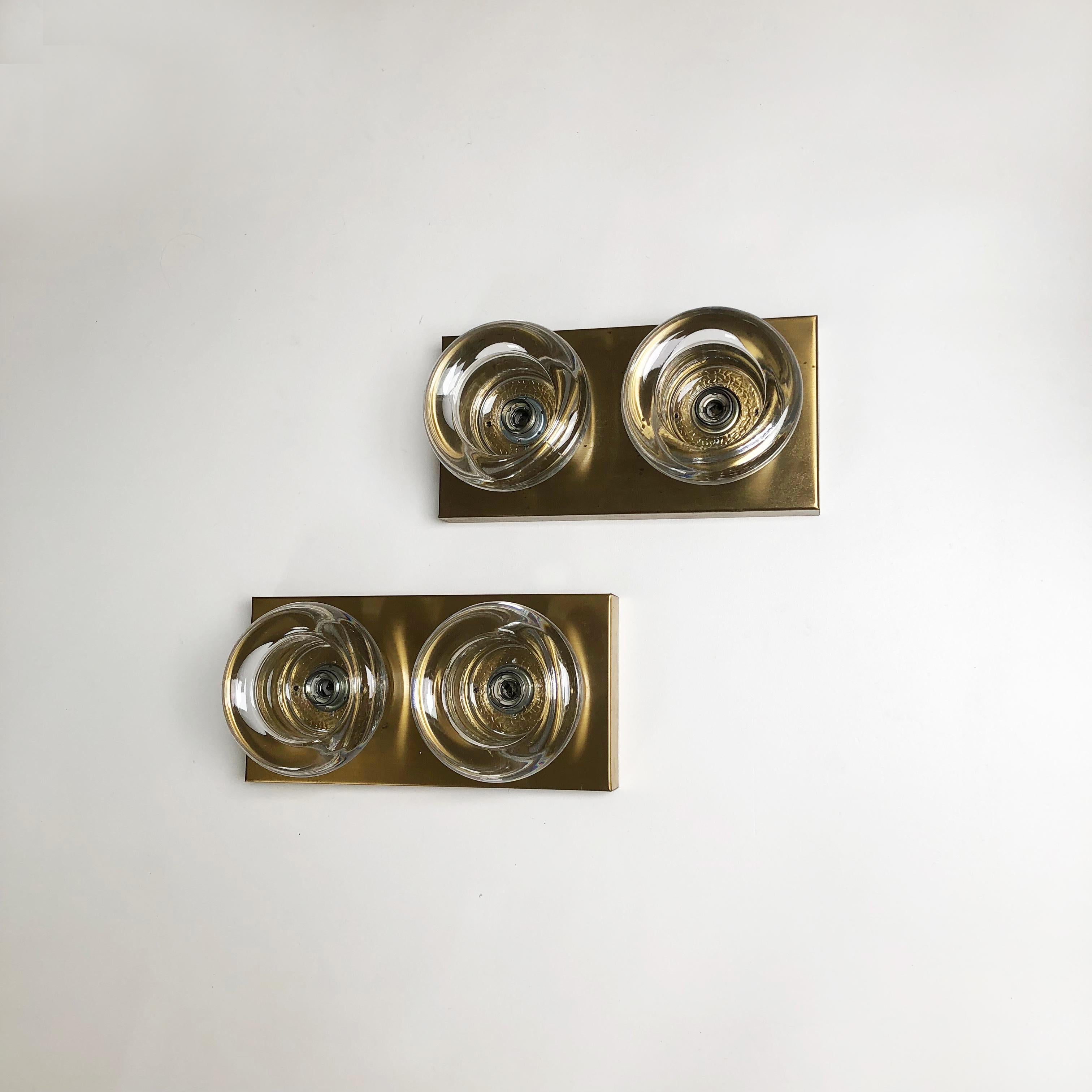 Set of 2 Original Brass Glass Wall Sconce Space Age Cosack Lights, Germany 1970s In Good Condition In Kirchlengern, DE