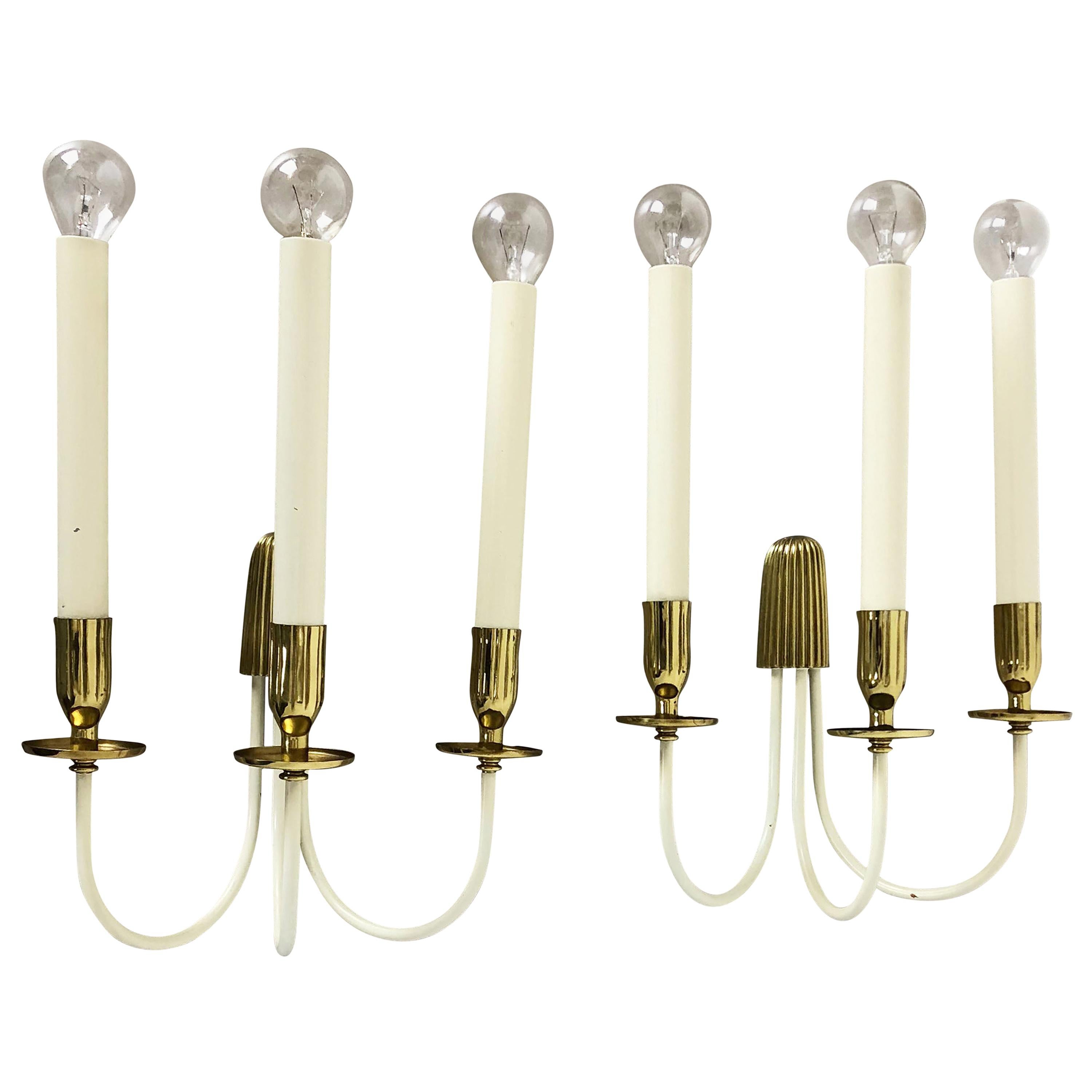 Set of 2 Original Brass Wall Lights Vereinigte Werkstätten München, Germany 1950 For Sale