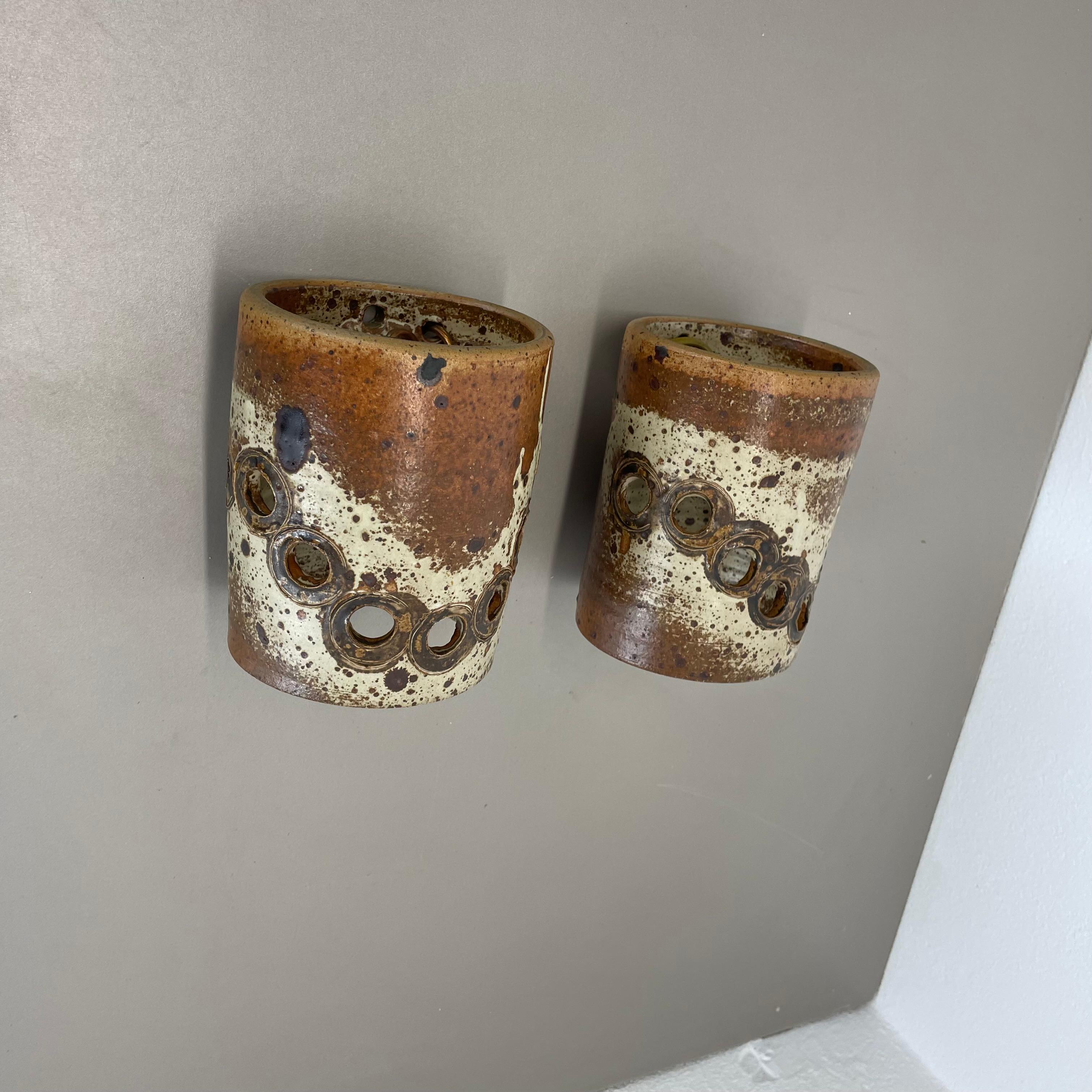 Danish Set of 2 Original BRUTALIST Ceramic Wall Lights by TING Keramik, Denmark 1970s