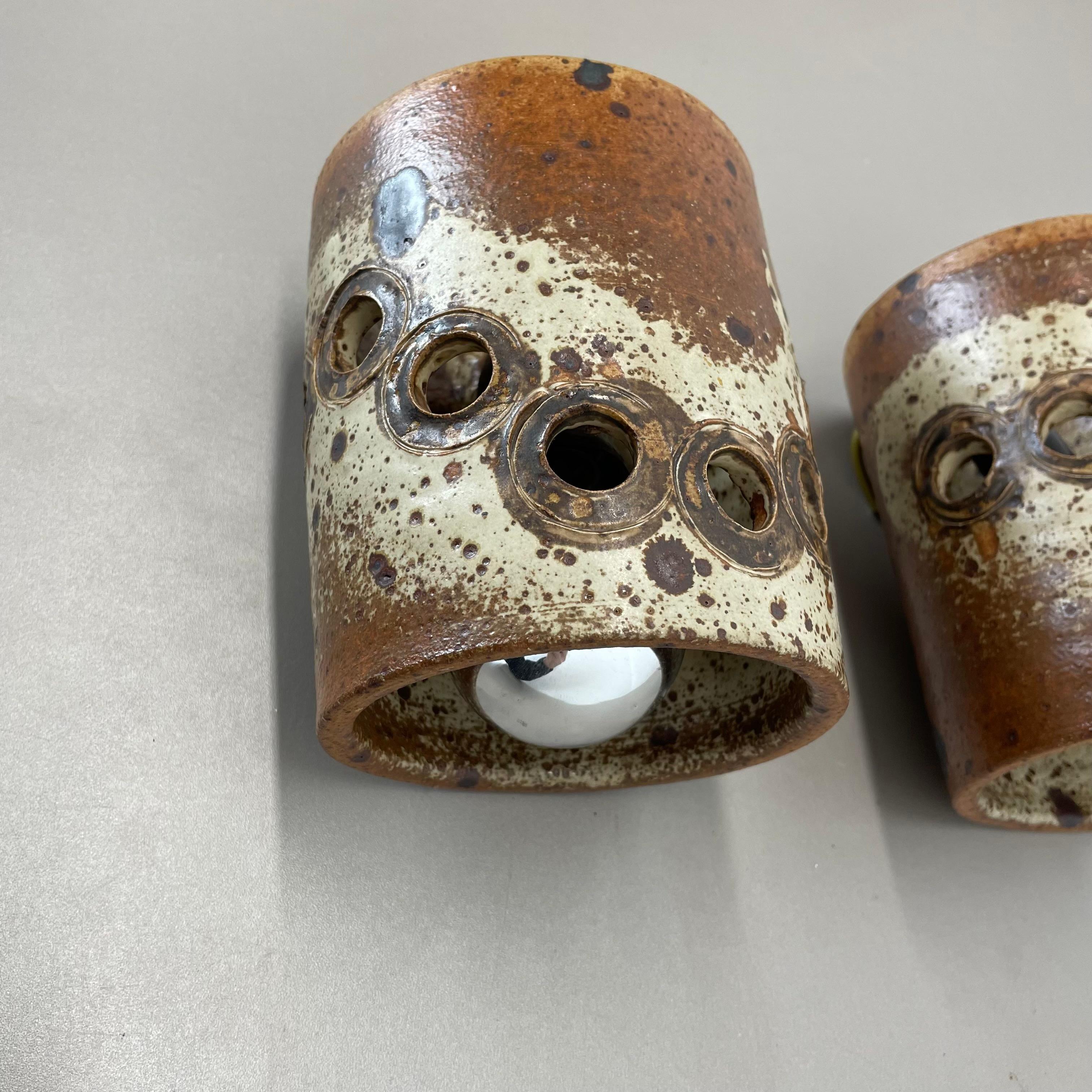 Set of 2 Original BRUTALIST Ceramic Wall Lights by TING Keramik, Denmark 1970s 3