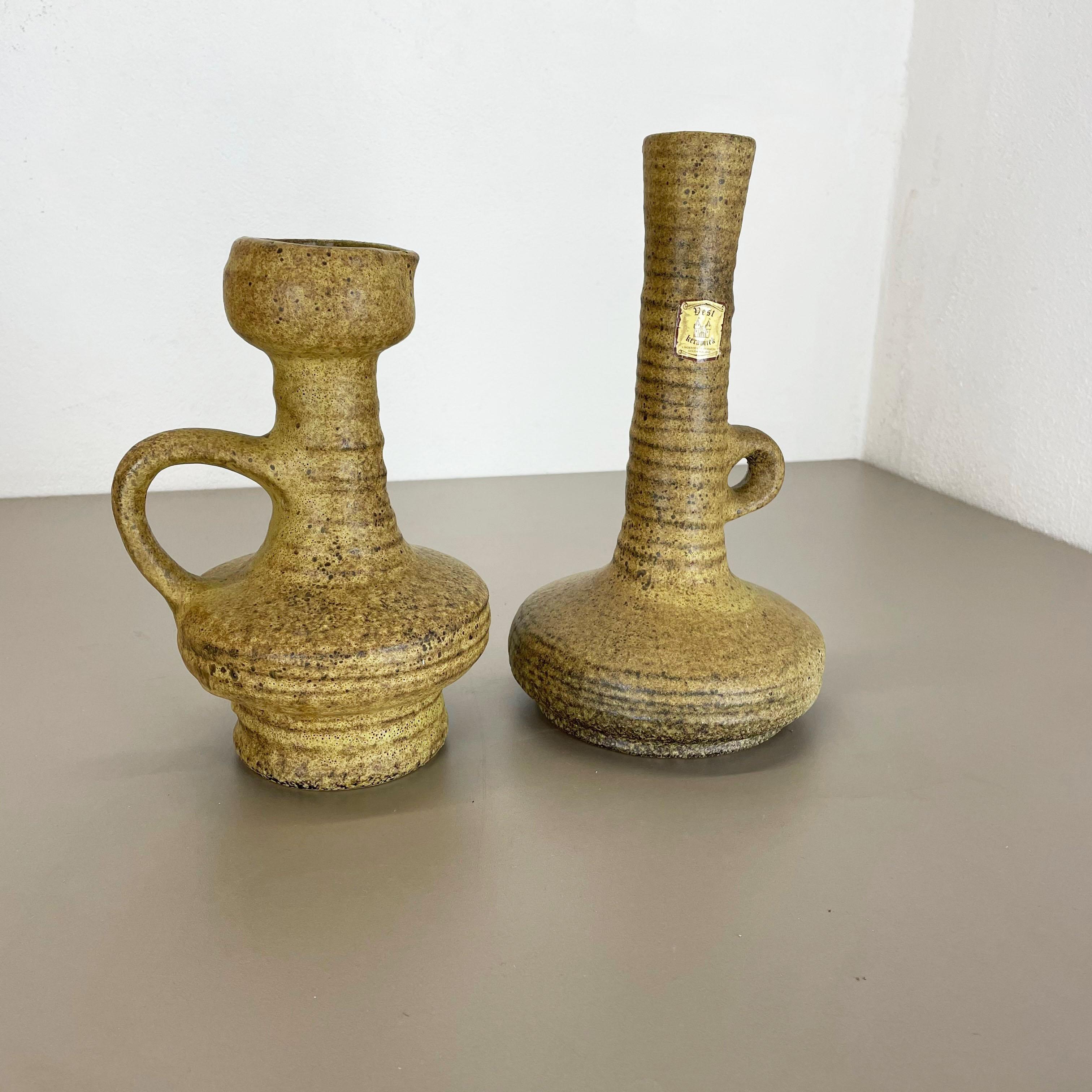 Mid-Century Modern Set of 2 Original Ceramic Studio Pottery Vase by Vest Keramiek, Netherlands 1970 For Sale
