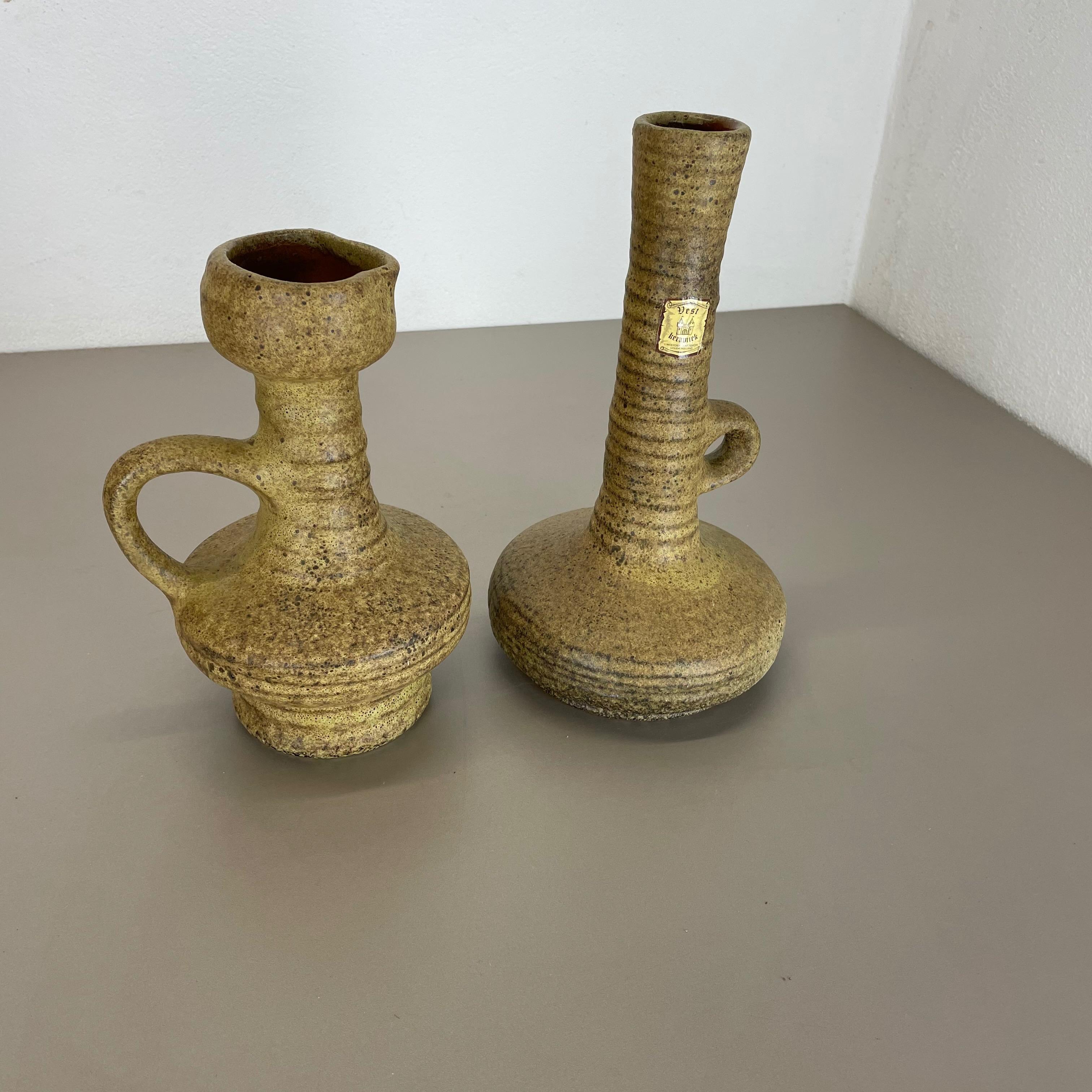 Dutch Set of 2 Original Ceramic Studio Pottery Vase by Vest Keramiek, Netherlands 1970 For Sale