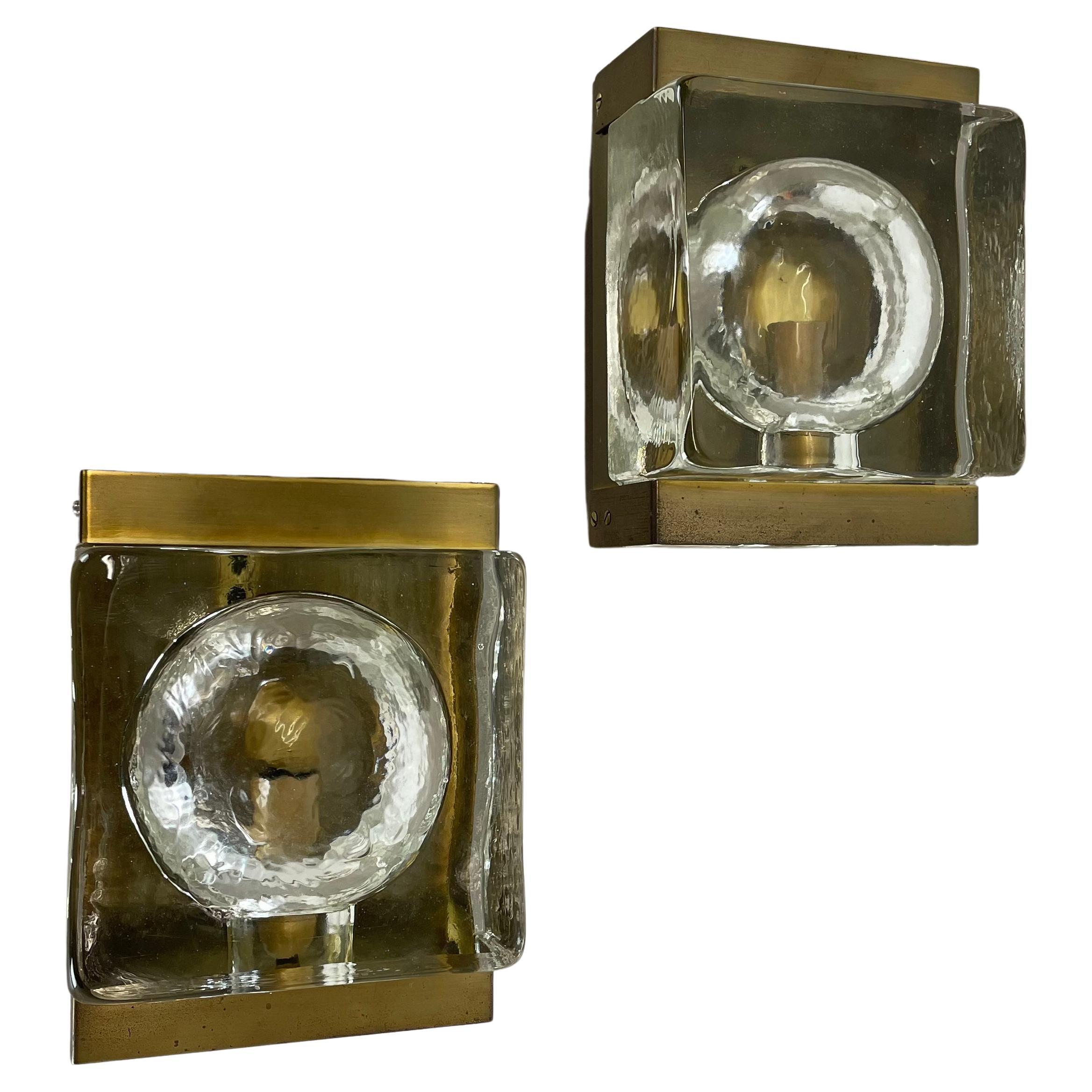 Set of 2 Original CUBIC Brass Glass Wall Lights by VITRIKA Lights, Denmark 1960s