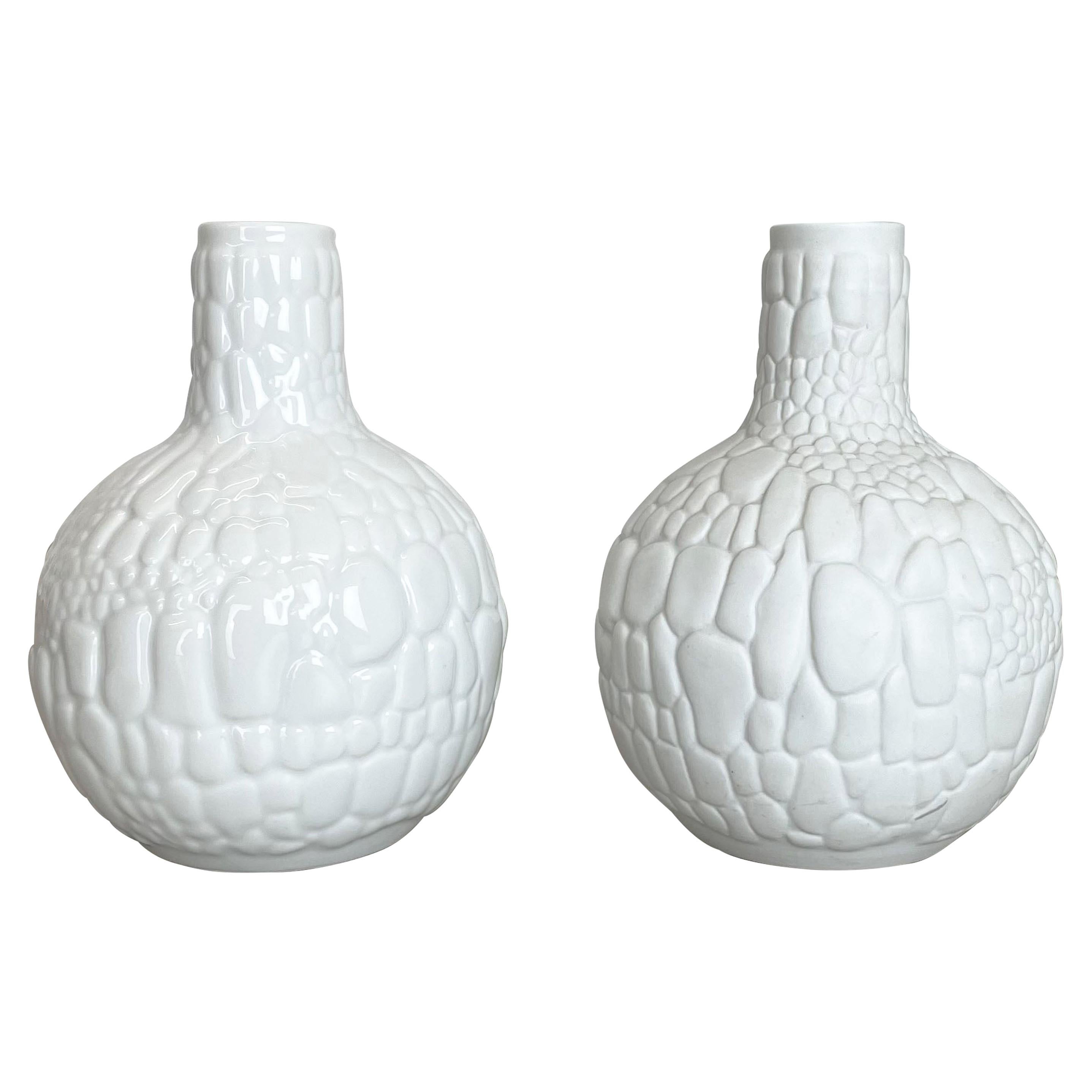 Set of 2 Original OP Art Biscuit Porcelain Vases by AK Kaiser, Germany, 1970s