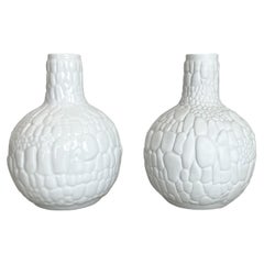 Set of 2 Original OP Art Biscuit Porcelain Vases by AK Kaiser, Germany, 1970s