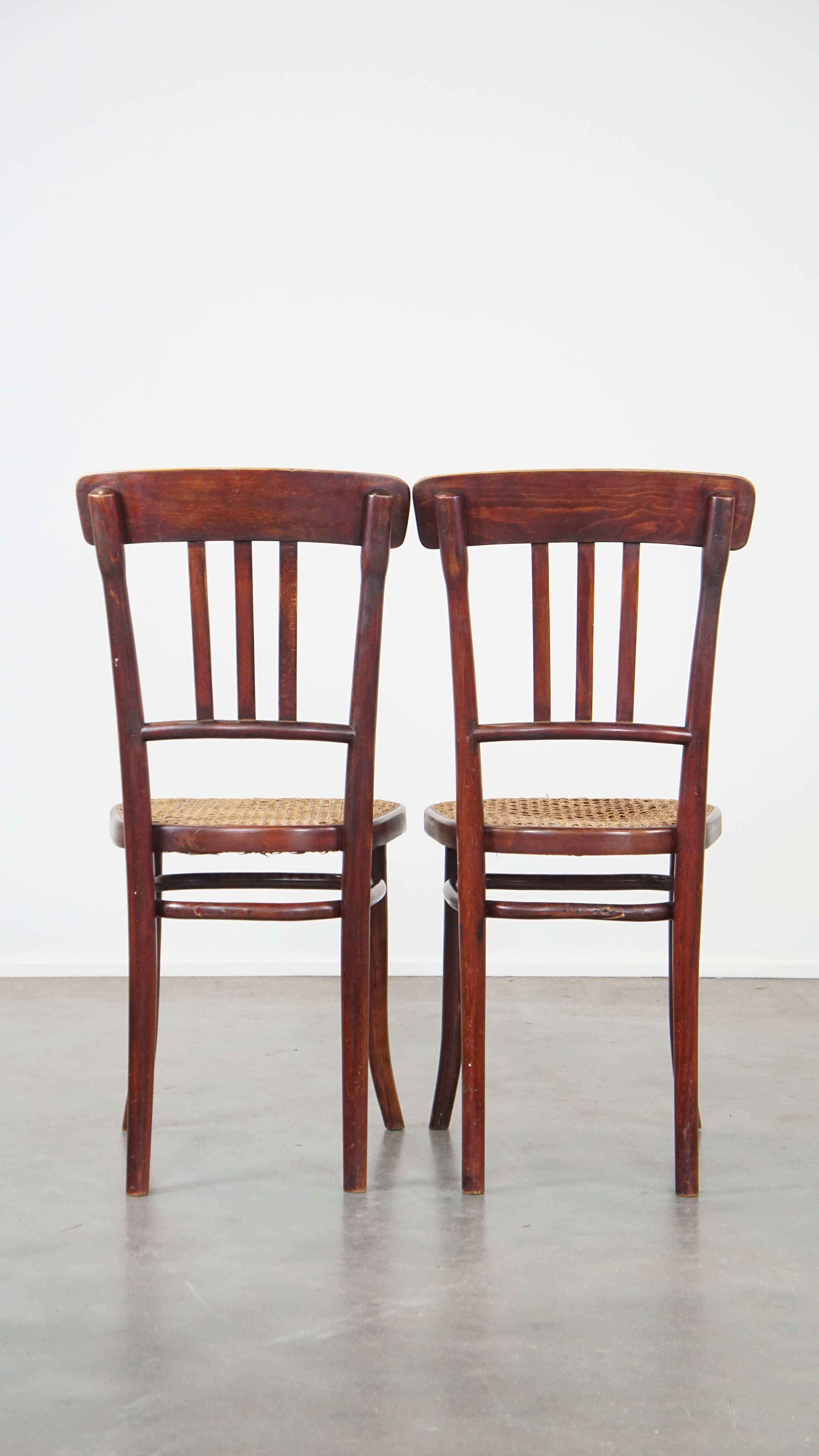 Satz von 2 originalen Vintage-Bistrostühlen im Thonet-Design mit matten Sitzen (Handgefertigt) im Angebot
