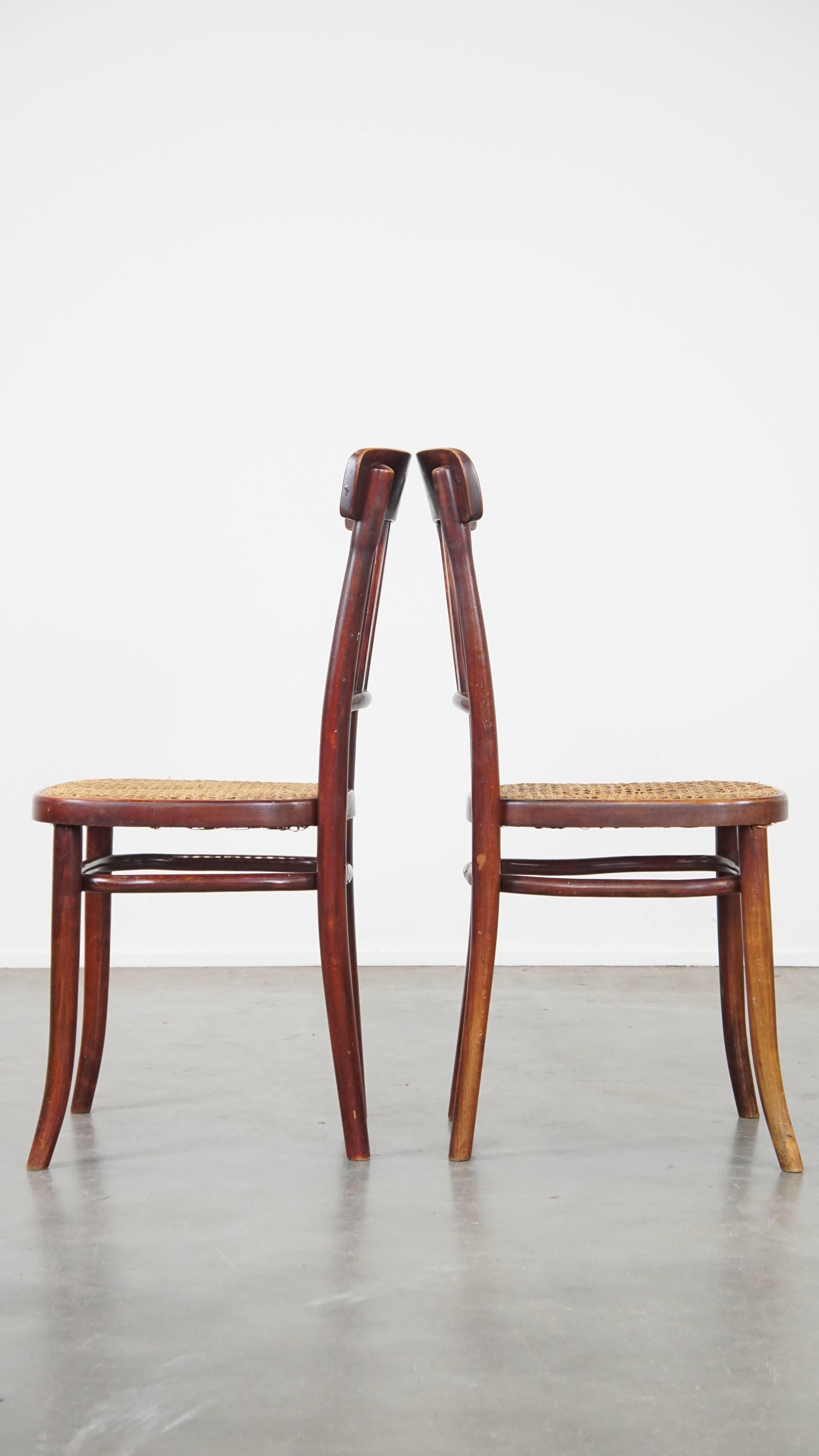 Satz von 2 originalen Vintage-Bistrostühlen im Thonet-Design mit matten Sitzen im Zustand „Relativ gut“ im Angebot in Harderwijk, NL