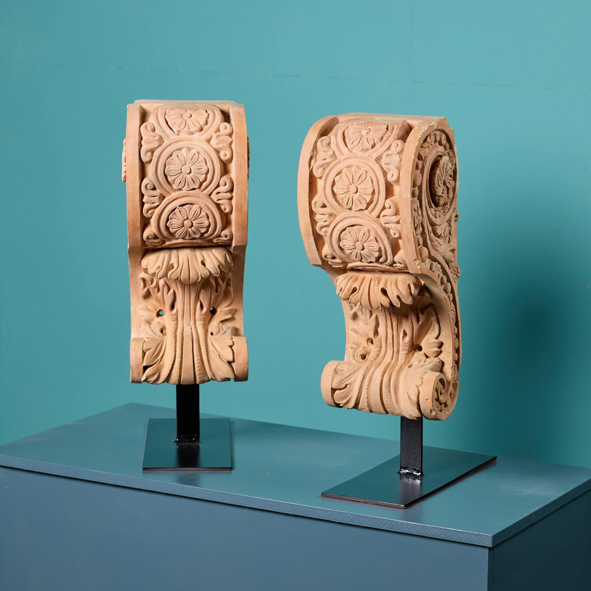 Though corbels are conventionally used as an architectural fixture, this pair of antique corbels are too beautiful to simply sit on a wall or ceiling. Instead, they have been repurposed as sculpture, brought to life on bespoke steel stands to allow