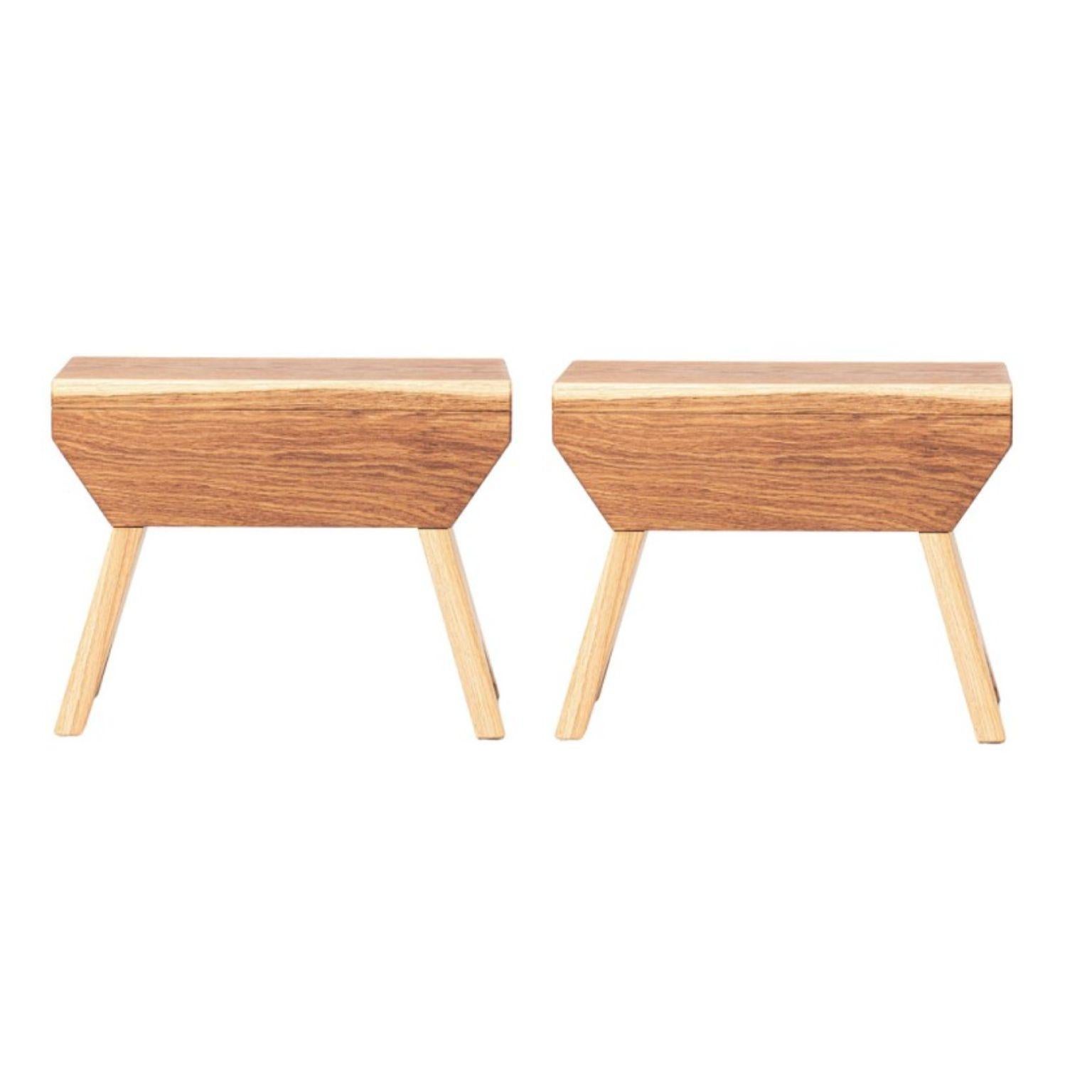 Set of 2 Oslinchik 01 Low Stools by Oito
Dimensions: D21 x W38 x H30 cm
Materials: Oak wood, wax or paint.
Weight: 4 kg
Also Available in different colours.

Wooden stools are a trend for environmental friendliness and home comfort. We try to