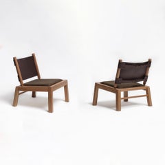 Set of 2 Oulipo Lounge Chairs, Leather Sling Chairs Contemporary Handcrafted