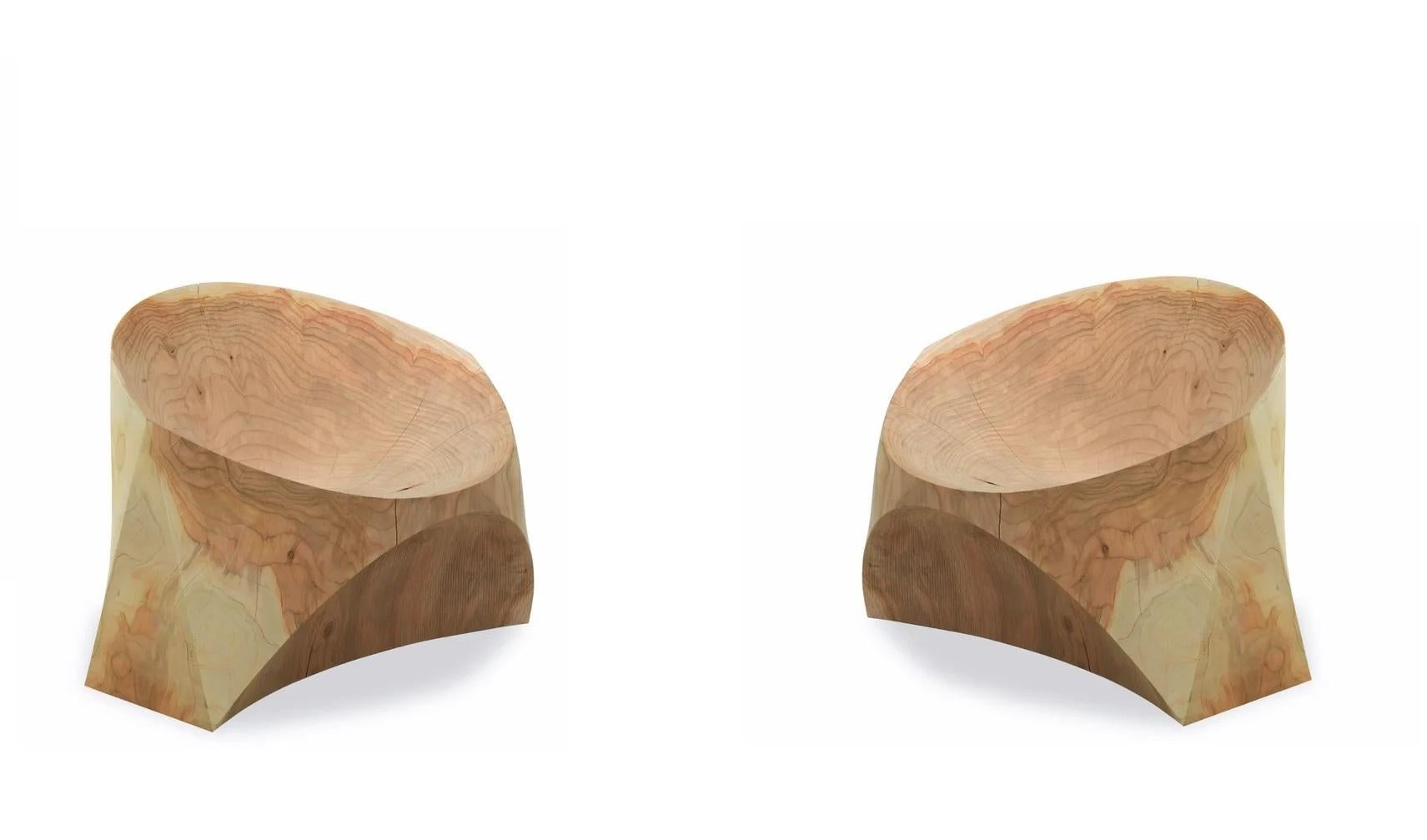Moderno Set di 2 poltrone da esterno ricavate da un unico blocco di legno di cedro aromatico in vendita