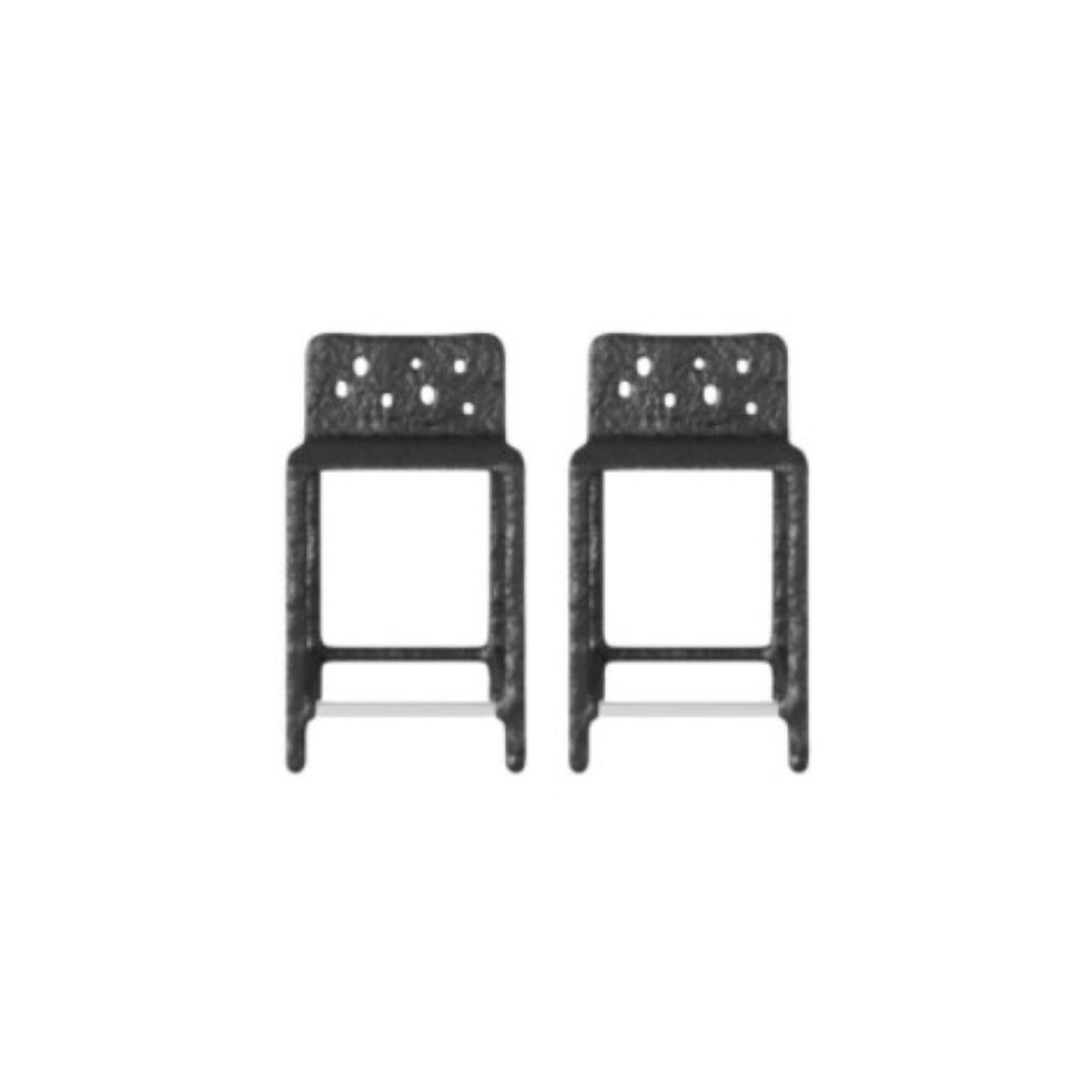 Set of 2 outdoor black sculpted contemporary half-bar stools by Faina
Design: Victoriya Yakusha
Material: steel, flax rubber, biopolymer, cellulose
Dimensions: W 46 x D 47 x H 84 cm


The plastic silhouette and slightly primitive form of