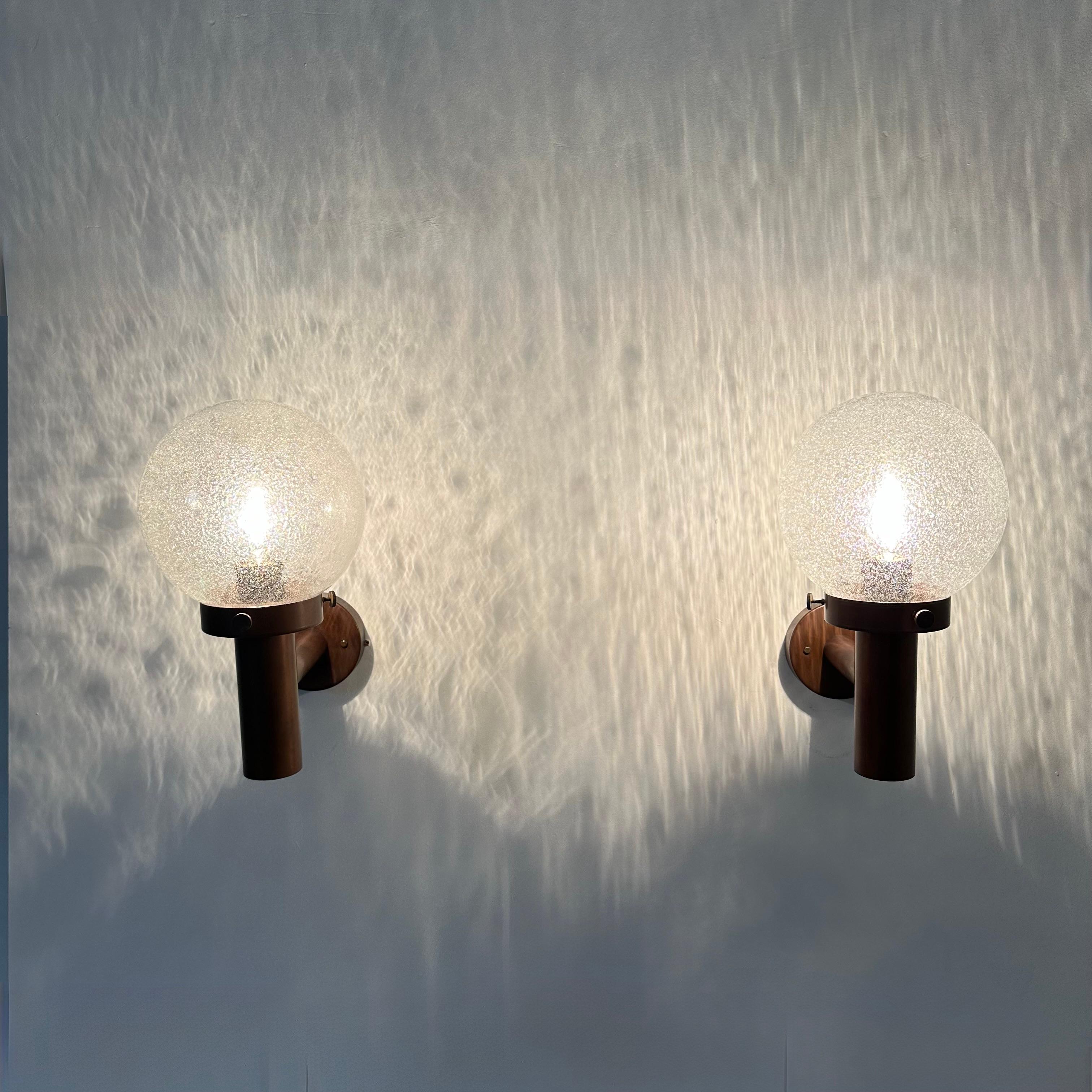 Set of 2 globe glass wall lamps sconces by Lisa Pape Sweden , 1970s