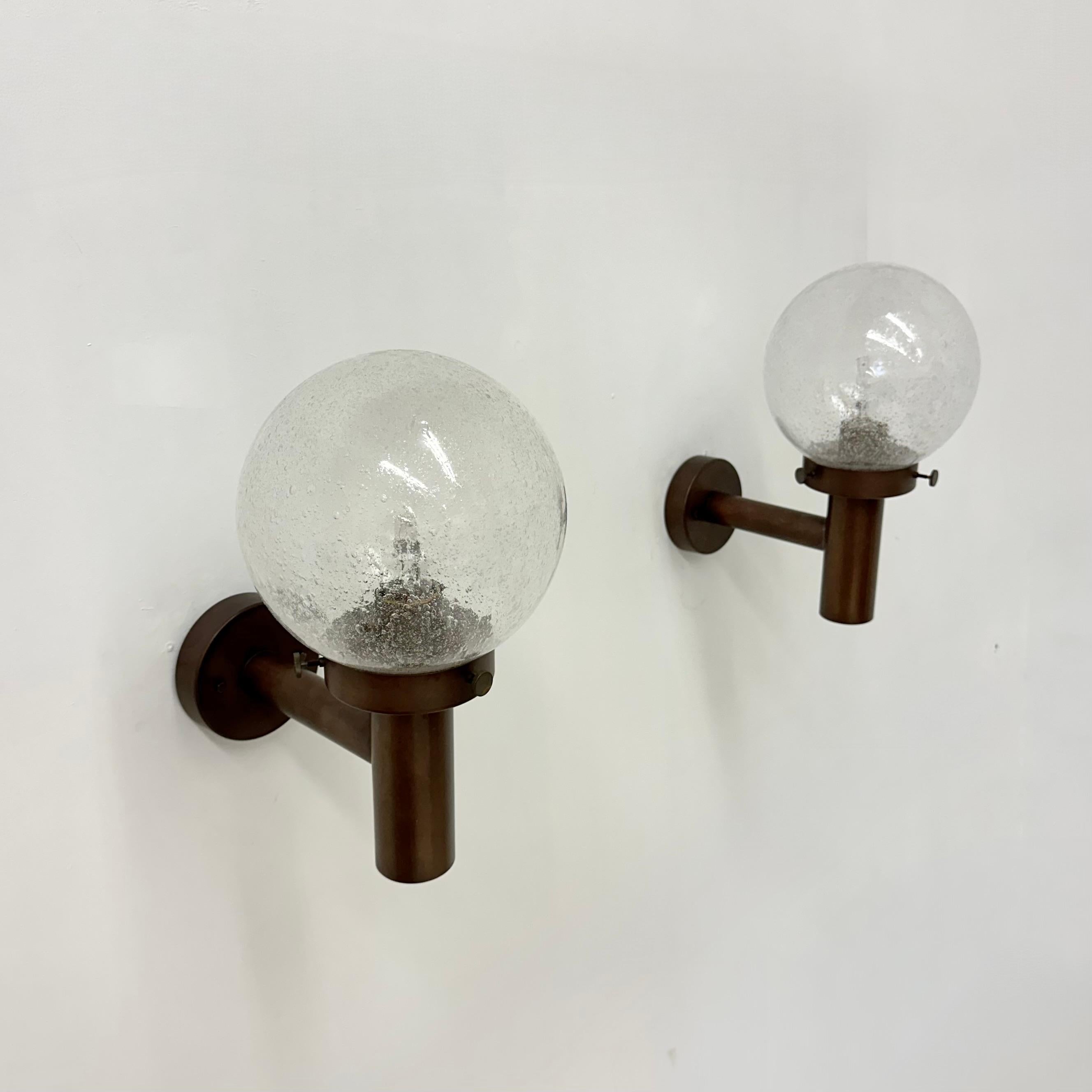 Brass Set of 2 outdoor glass wall lamps sconces by Lisa Pape Sweden , 1970s For Sale