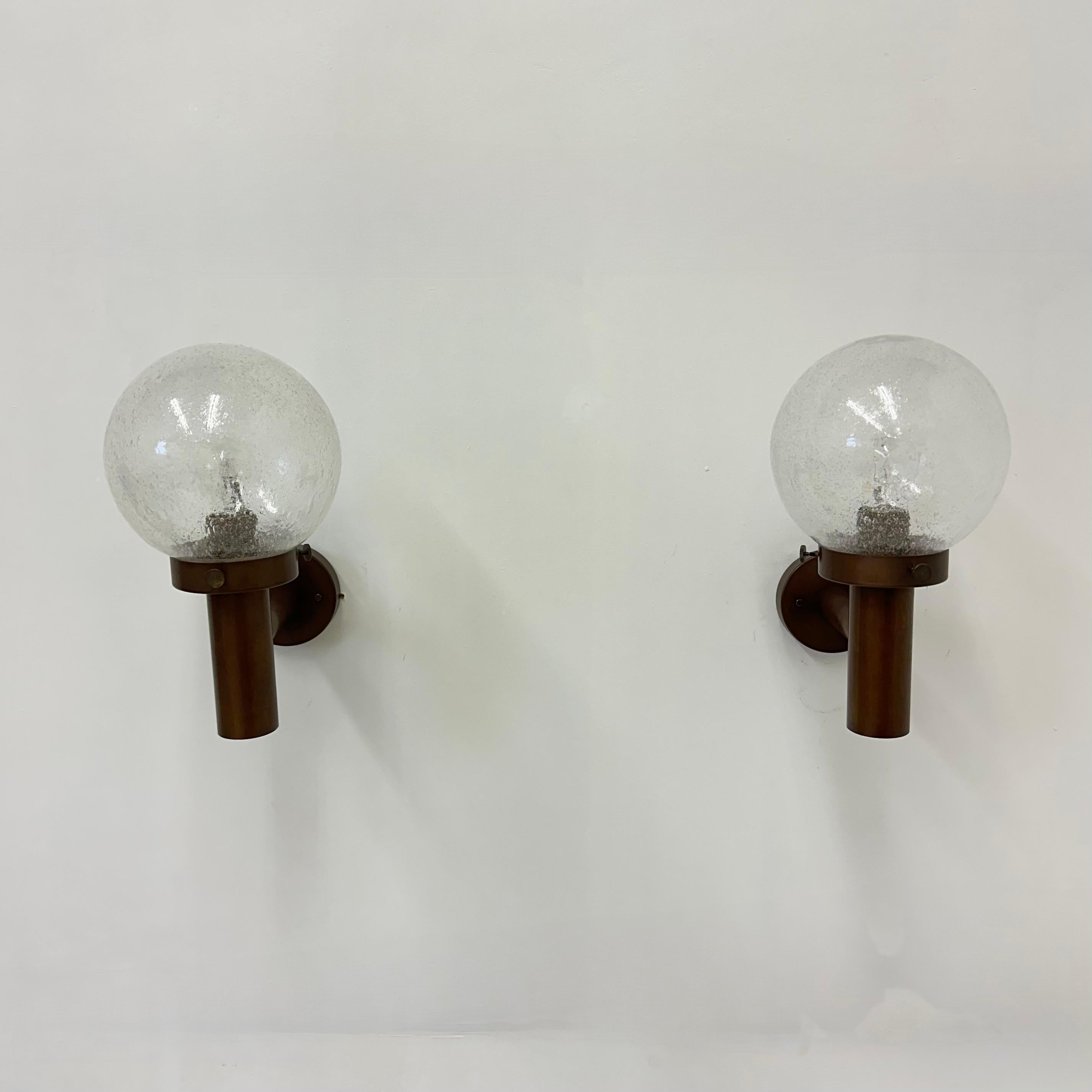 Set of 2 outdoor glass wall lamps sconces by Lisa Pape Sweden , 1970s For Sale 1