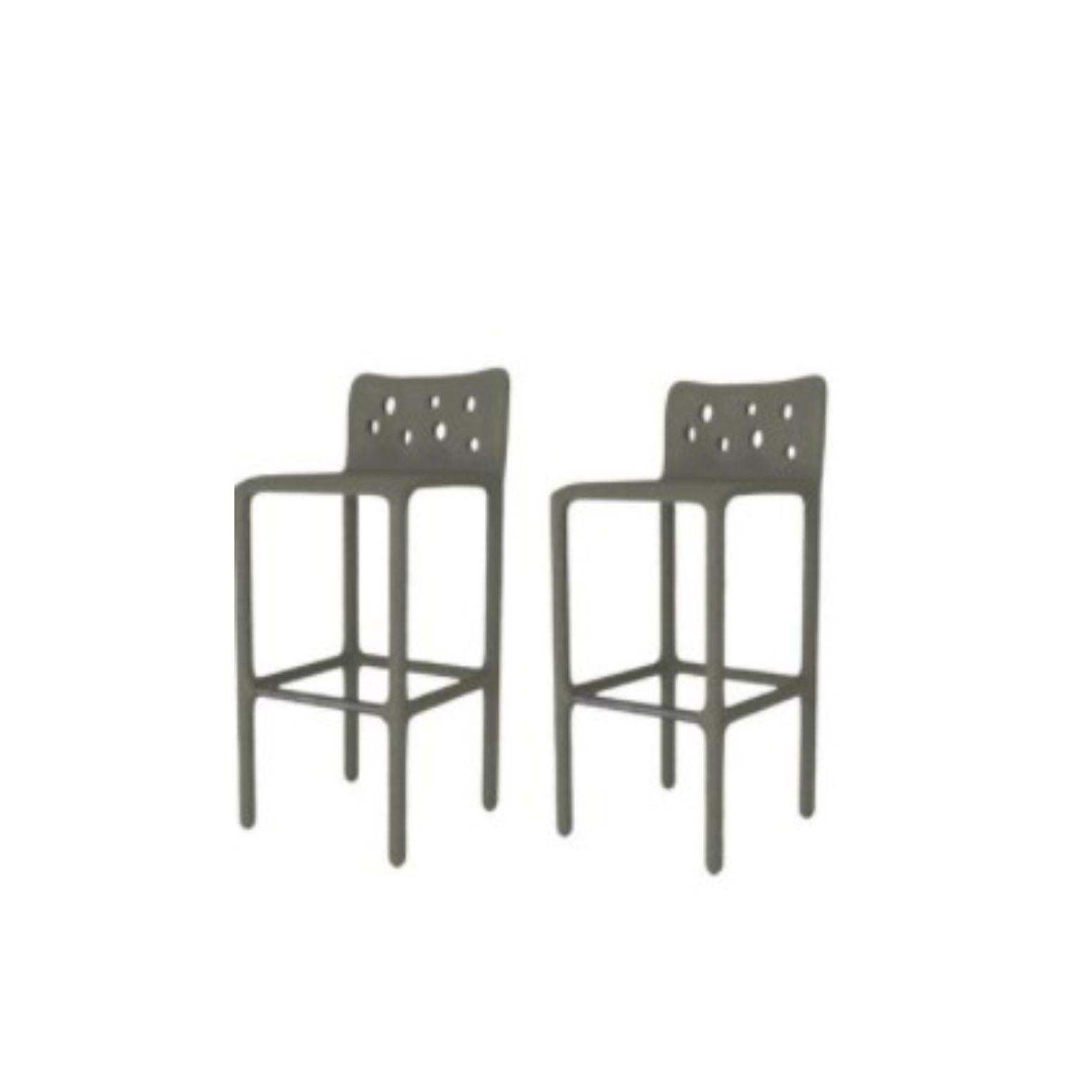 Set of 2 Outdoor green sculpted contemporary chairs by Faina
Design: Victoriya Yakusha
Material: steel, flax rubber, biopolymer, cellulose
Dimensions: Height: 106 x Width: 45 x Sitting place width: 49 Legs height: 80 cm
Weight: 20