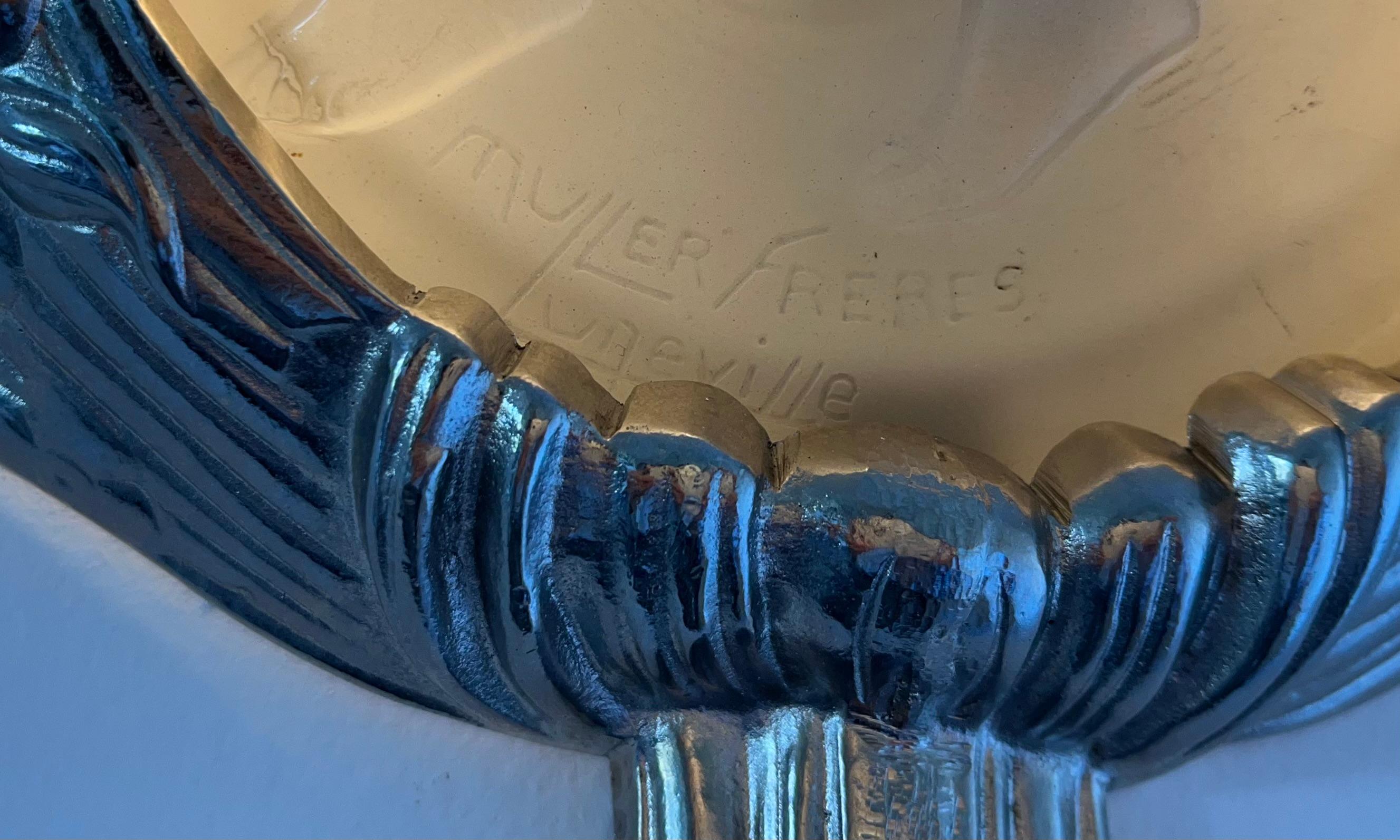 Juego de 2 Lámparas Art Decó ovaladas de Muller Frères Lunéville, Bronce, Francia Años 30 Metal en venta