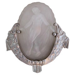 Set of 2 oval Art Deco Sconces by Muller Frères Lunéville, Bronze, France 1930s