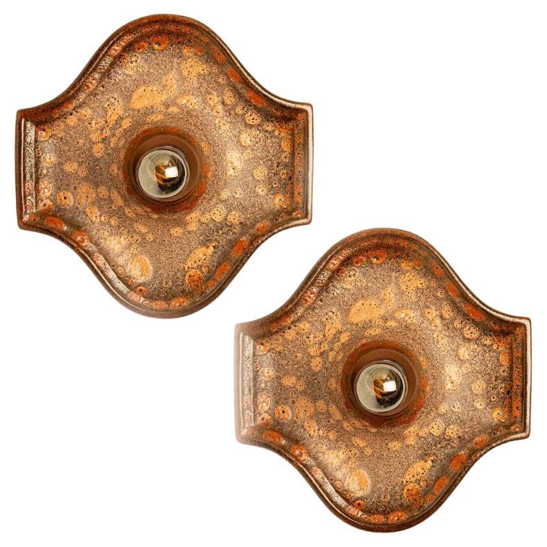 Set of 2 Oval Ceramic Wall Lights Fat Lava Style, 1970