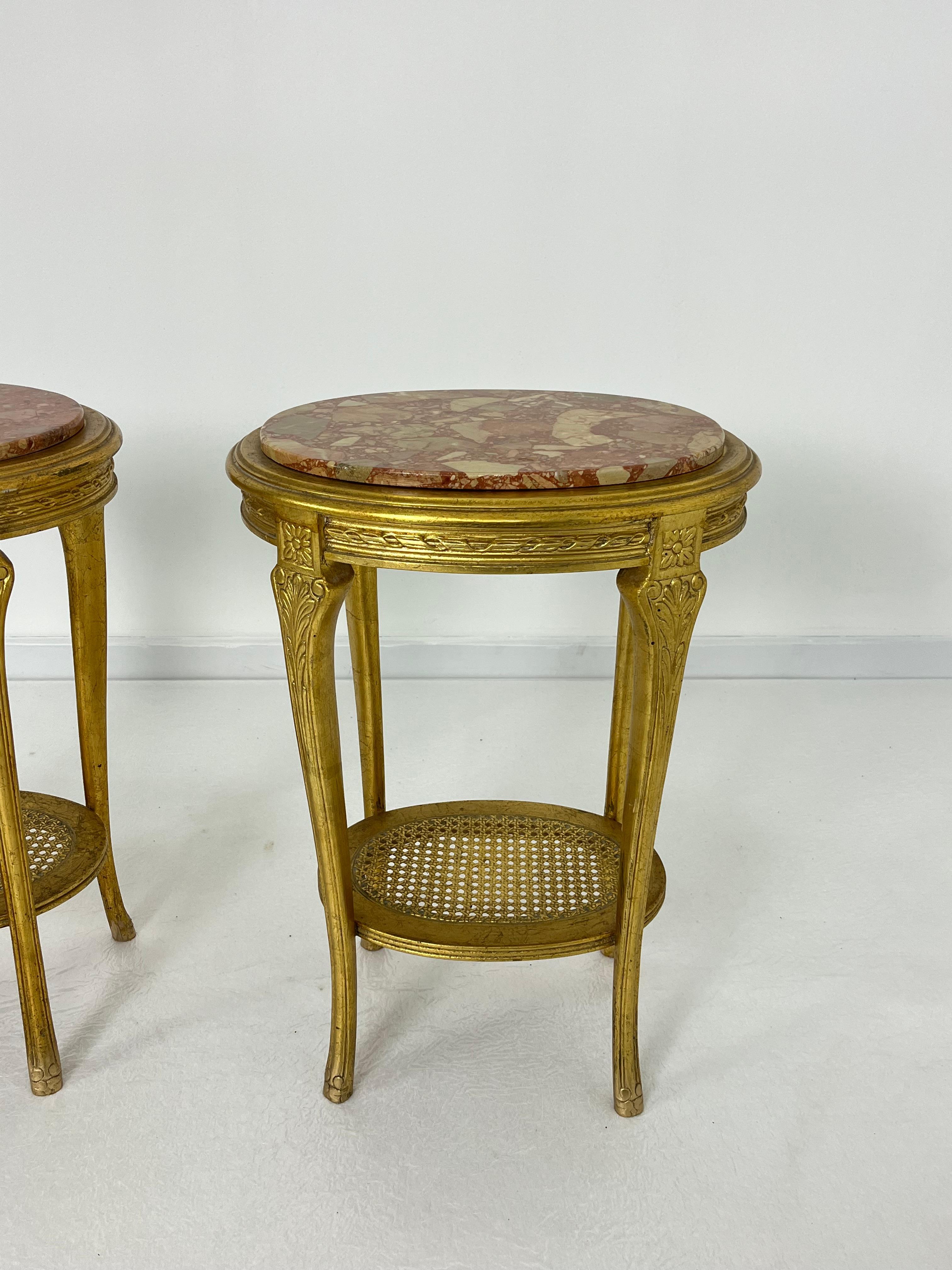 Rattan Set Of 2 Oval Italian Mid-Century Nightstands, 1960s. For Sale