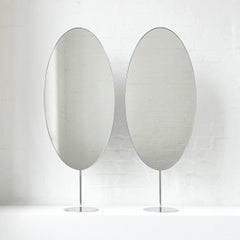 Jeu de 2 miroirs de comptoir Ovalis avec cadre moderne en acier inoxydable poli