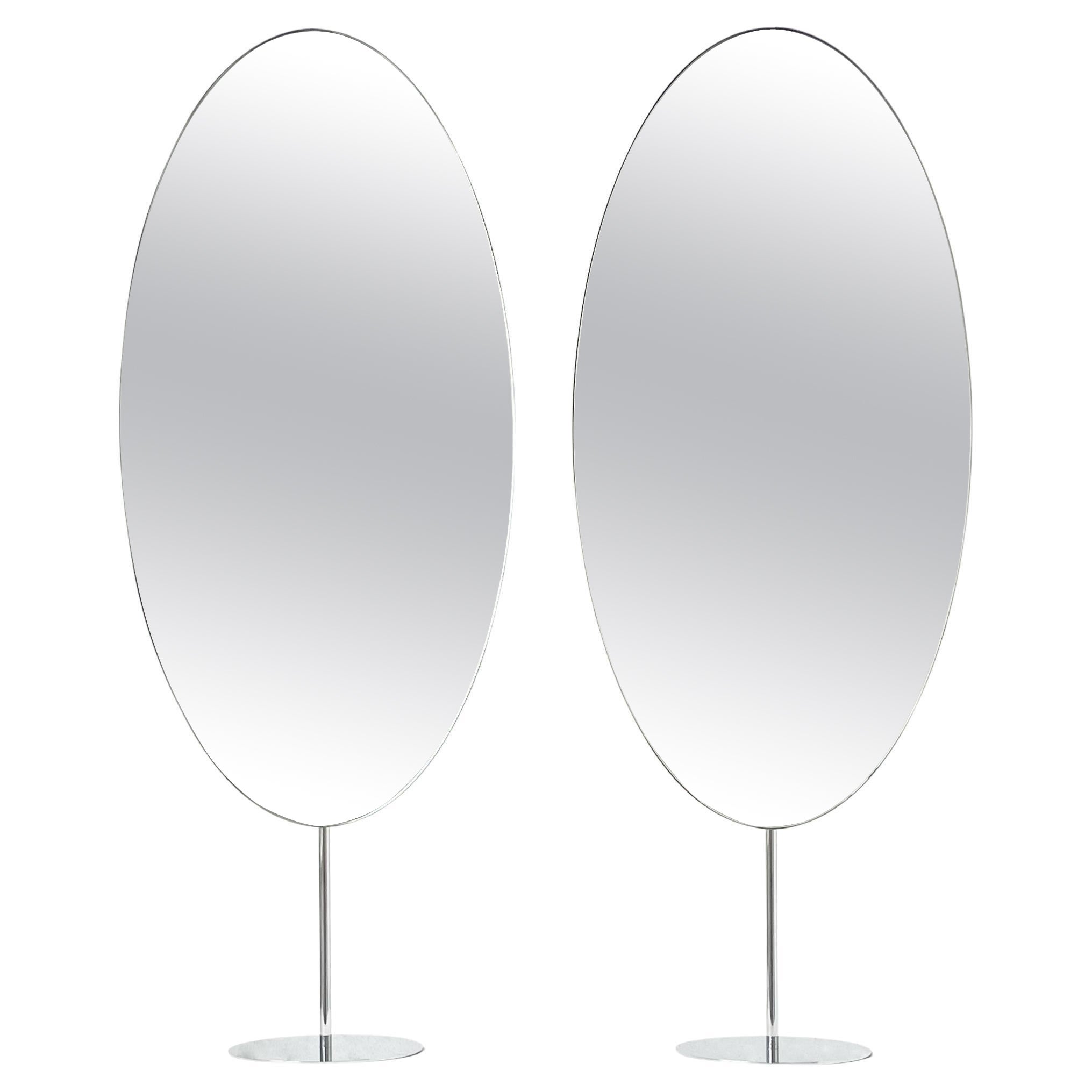 Set of 2 Ovalis Countertop Mirrors with Modern Polished Stainless Steel Frame