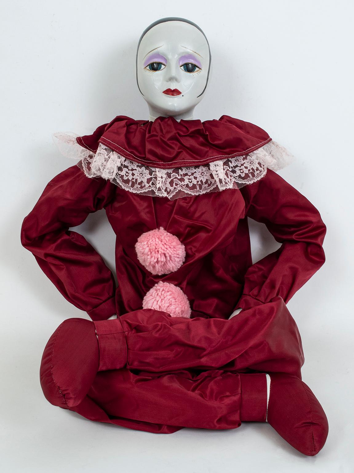 Set of 2 Oversize 3.5’ Commedia dell’Arte Porcelain Pierrot Clown Dolls, 1984 4