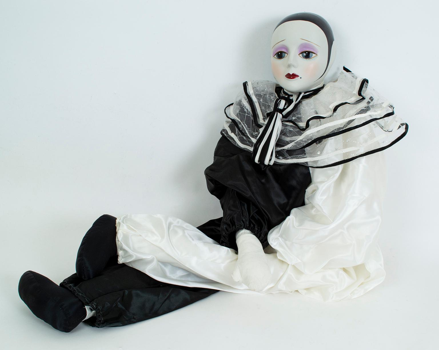 Set of 2 Oversize 3.5 Commedia dell Arte Porcelain Pierrot Clown