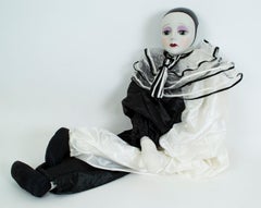 Set of 2 Oversize 3.5’ Commedia dell’Arte Porcelain Pierrot Clown Dolls, 1984