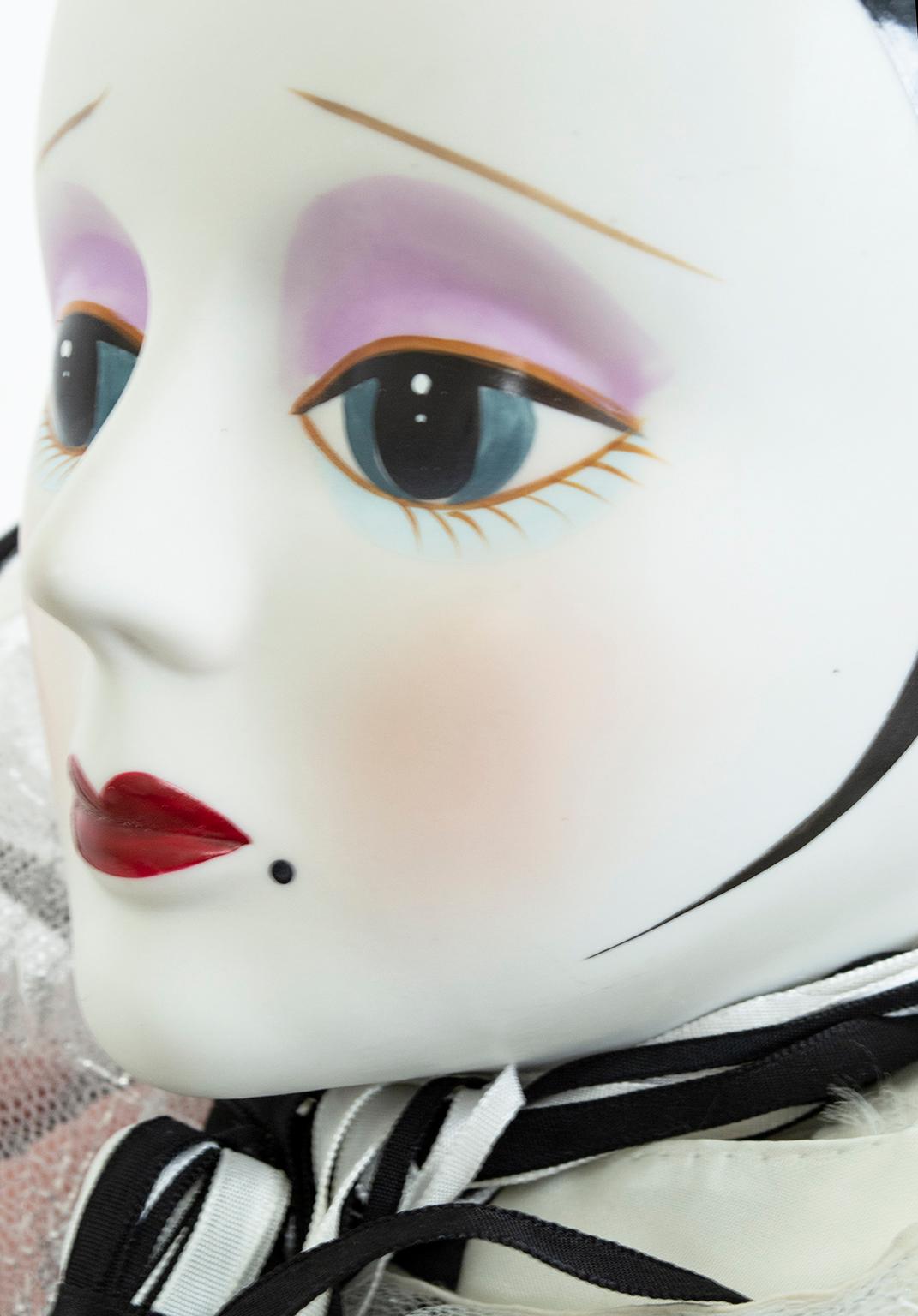 Women's or Men's Set of 2 Oversize 3.5’ Commedia dell’Arte Porcelain Pierrot Clown Dolls, 1984