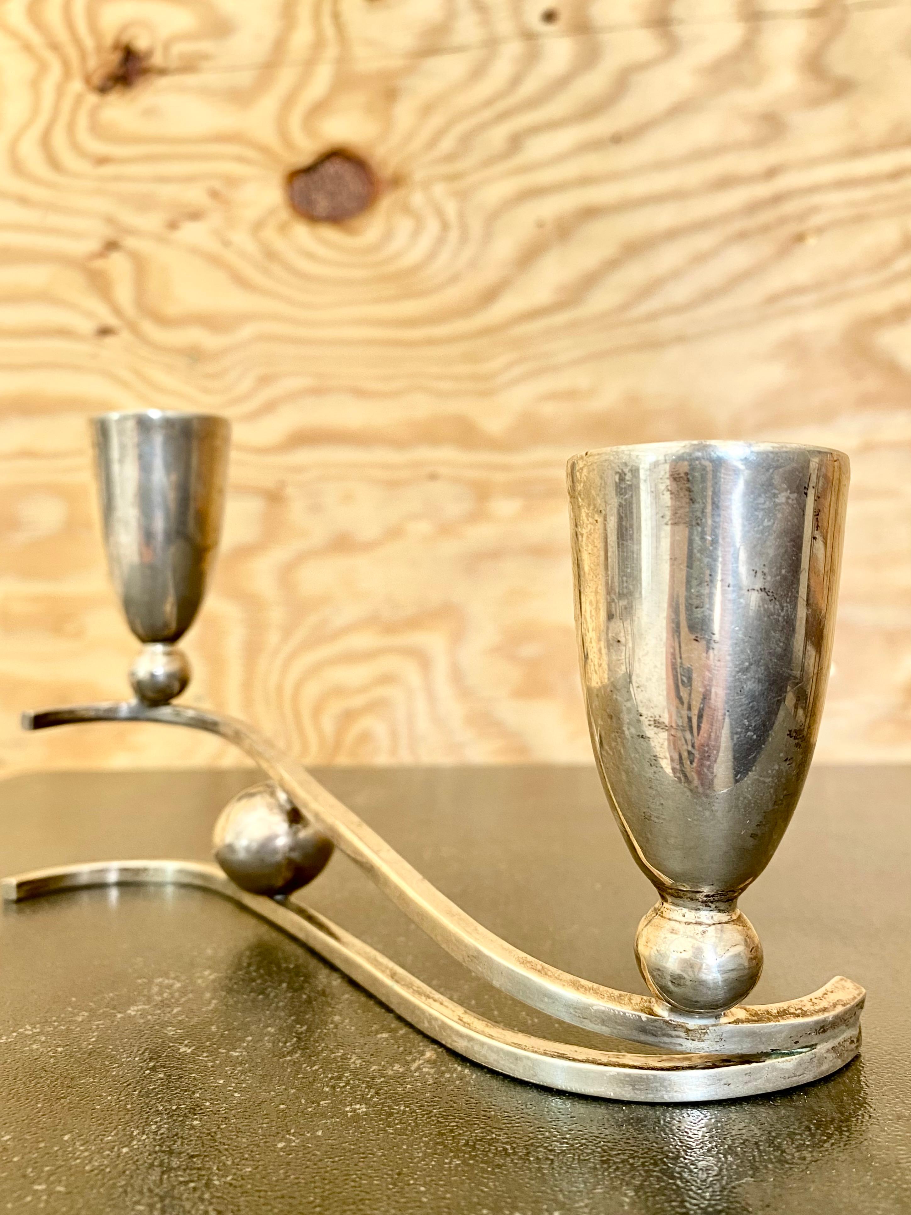 Mid-Century moderno Set di (2) portacandele in argento sterling P. Lopez G. (Messico) in vendita