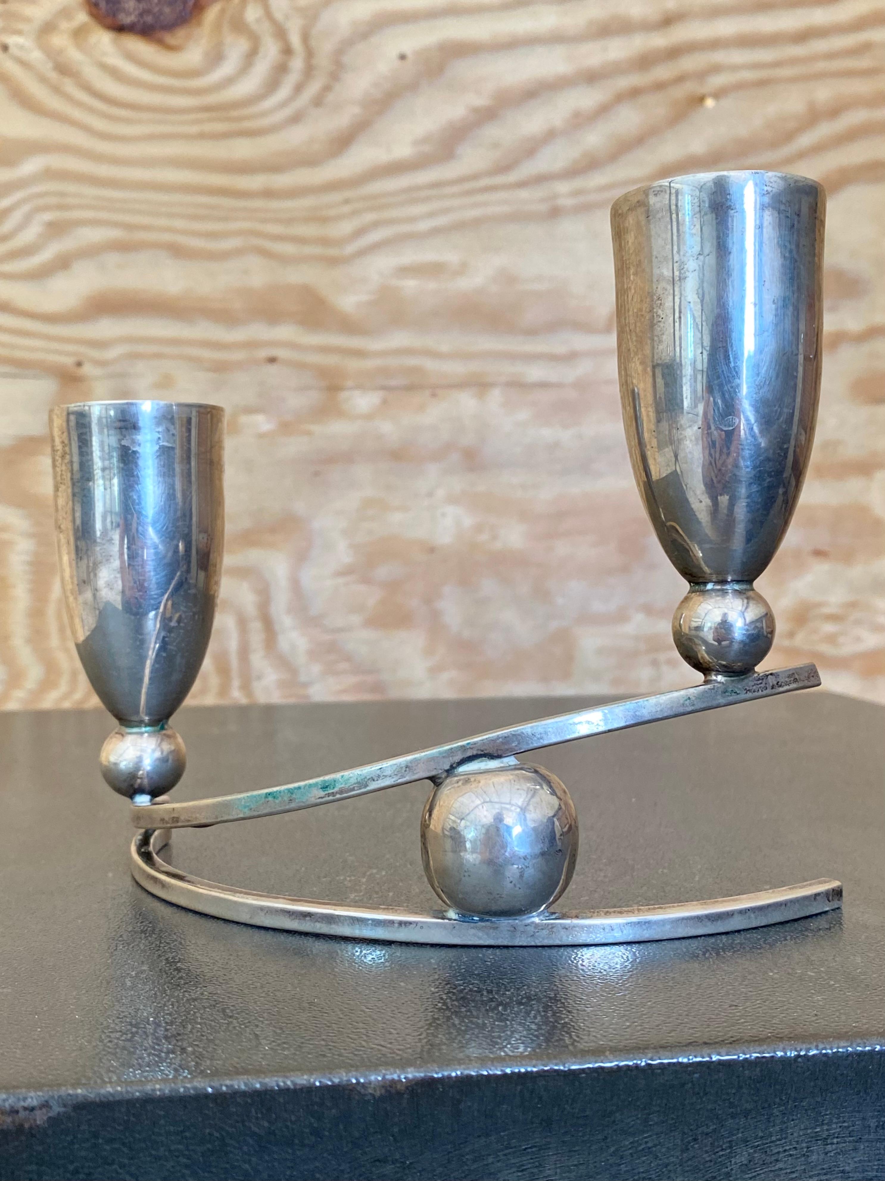 Fatto a mano Set di (2) portacandele in argento sterling P. Lopez G. (Messico) in vendita