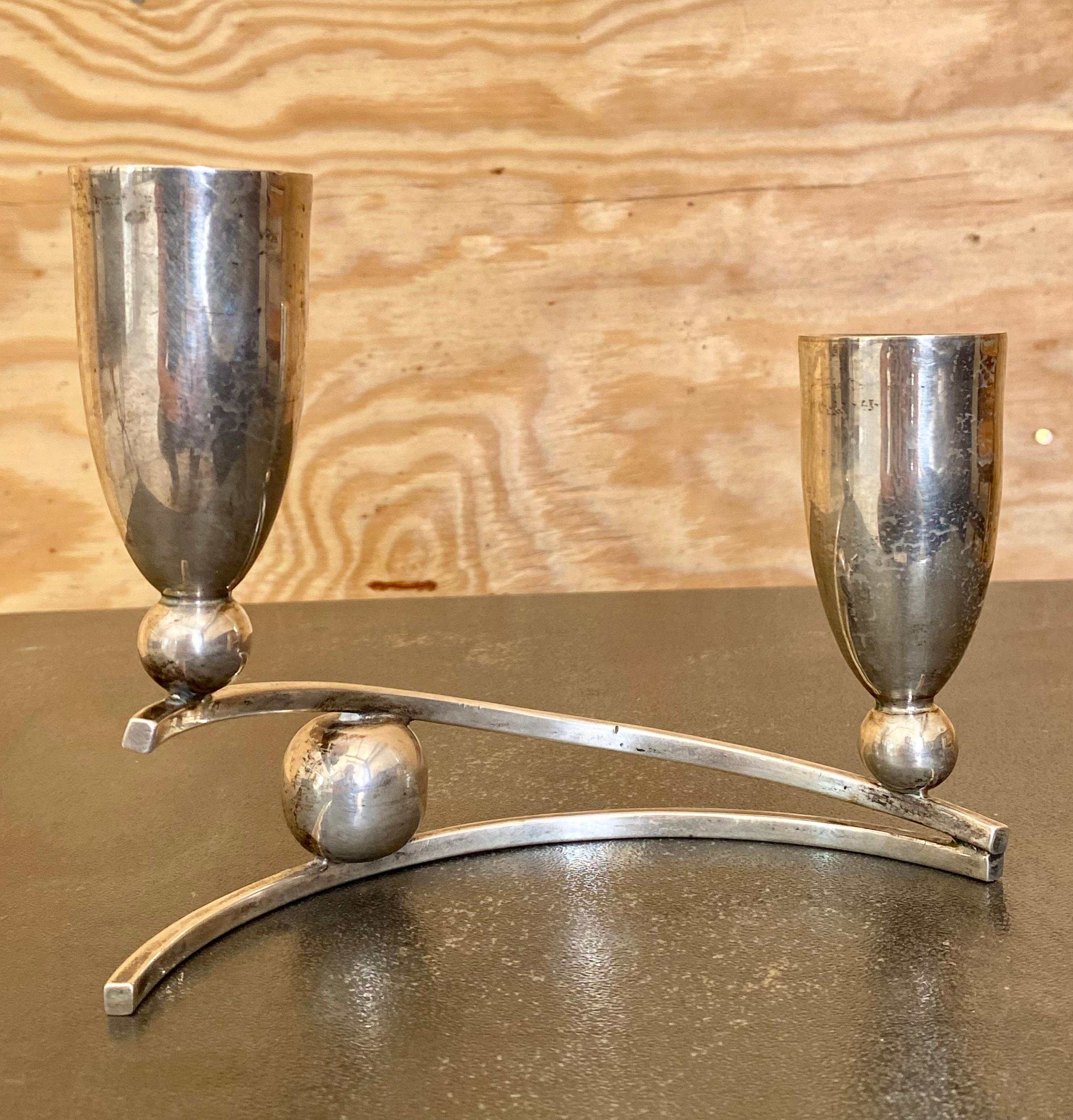 Set di (2) portacandele in argento sterling P. Lopez G. (Messico) In condizioni buone in vendita a Round Top, TX
