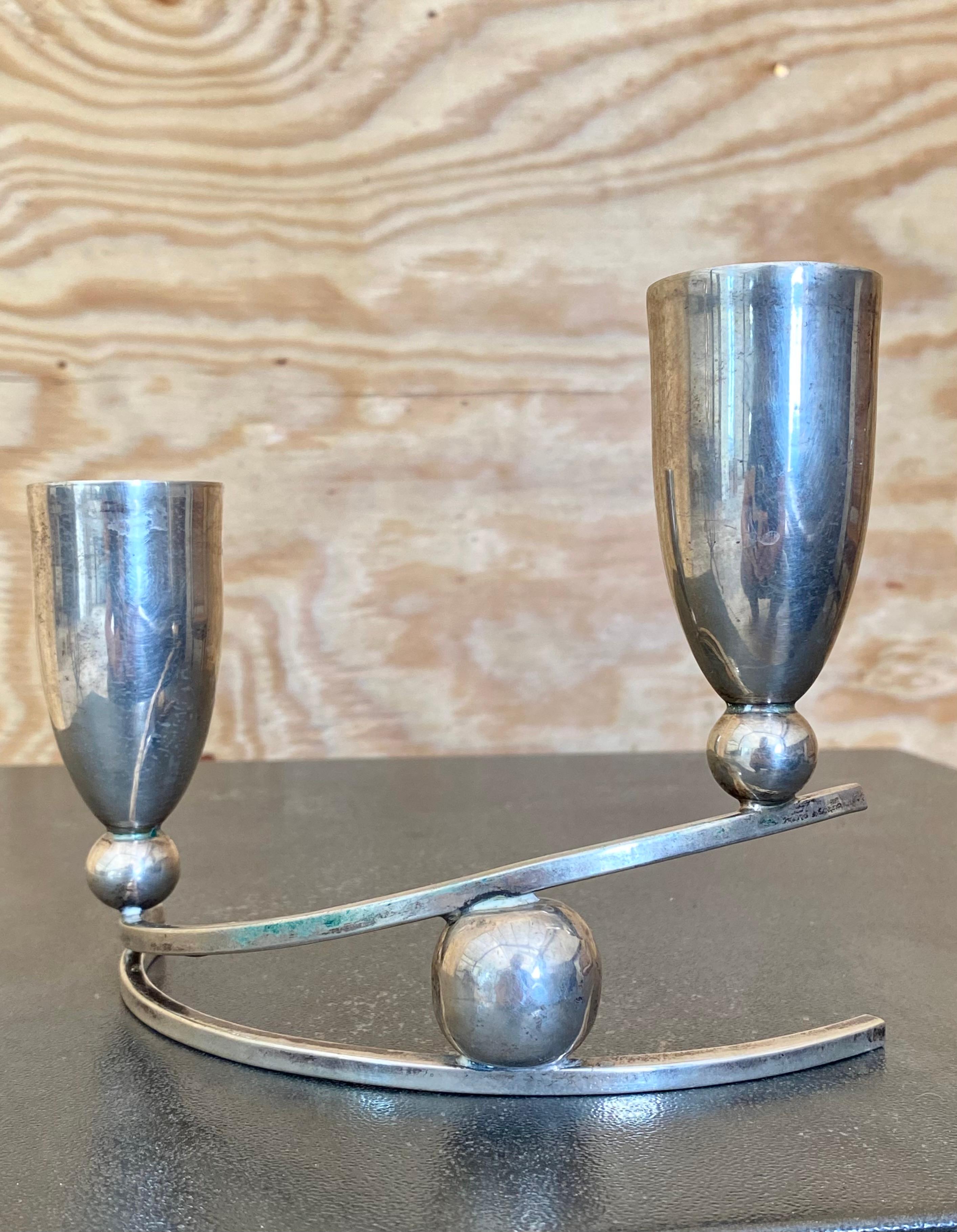 Argento 925 Set di (2) portacandele in argento sterling P. Lopez G. (Messico) in vendita