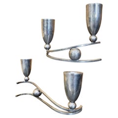 Set of (2) P. Lopez G. Sterling Silver Candle Holders (Mexico)