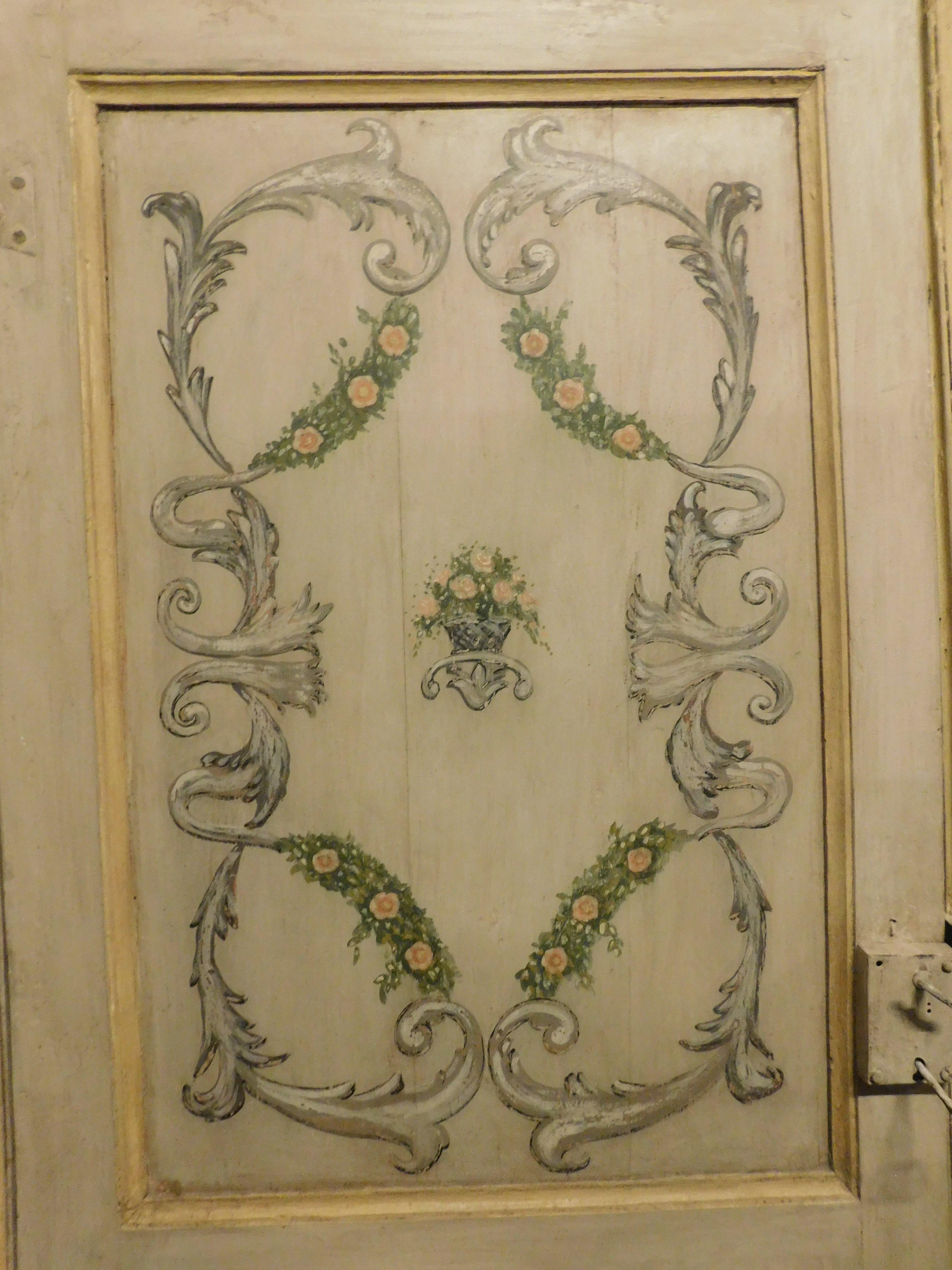 Italian Set of 2 Painted and Lacquered Interior Doors with Frame, 18th Century, Italy For Sale