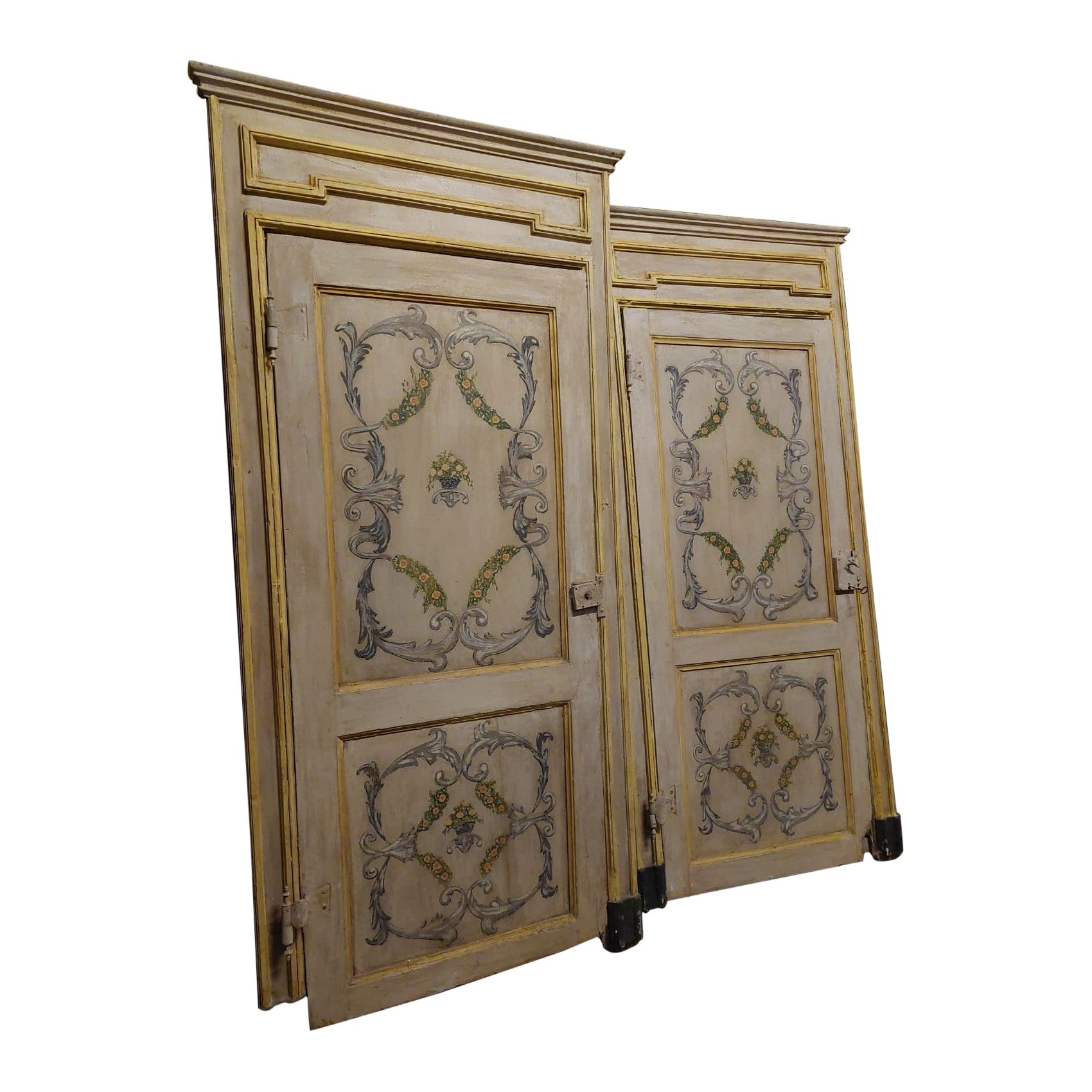 Set di 2 porte per interni dipinte e laccate con cornice, 18° secolo, Italia