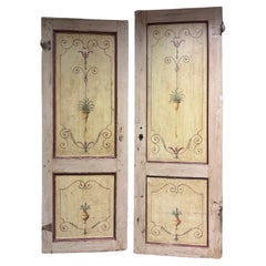 Antique Set of 2 painted wooden doors with one leaf and floral decorations, Italy