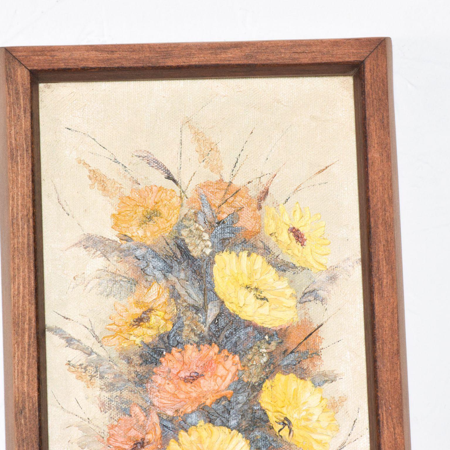 Mid-Century Modern 1960s Two Piece Painting Wall Art Yellow Orange Floral Bouquet by Pina Moberly