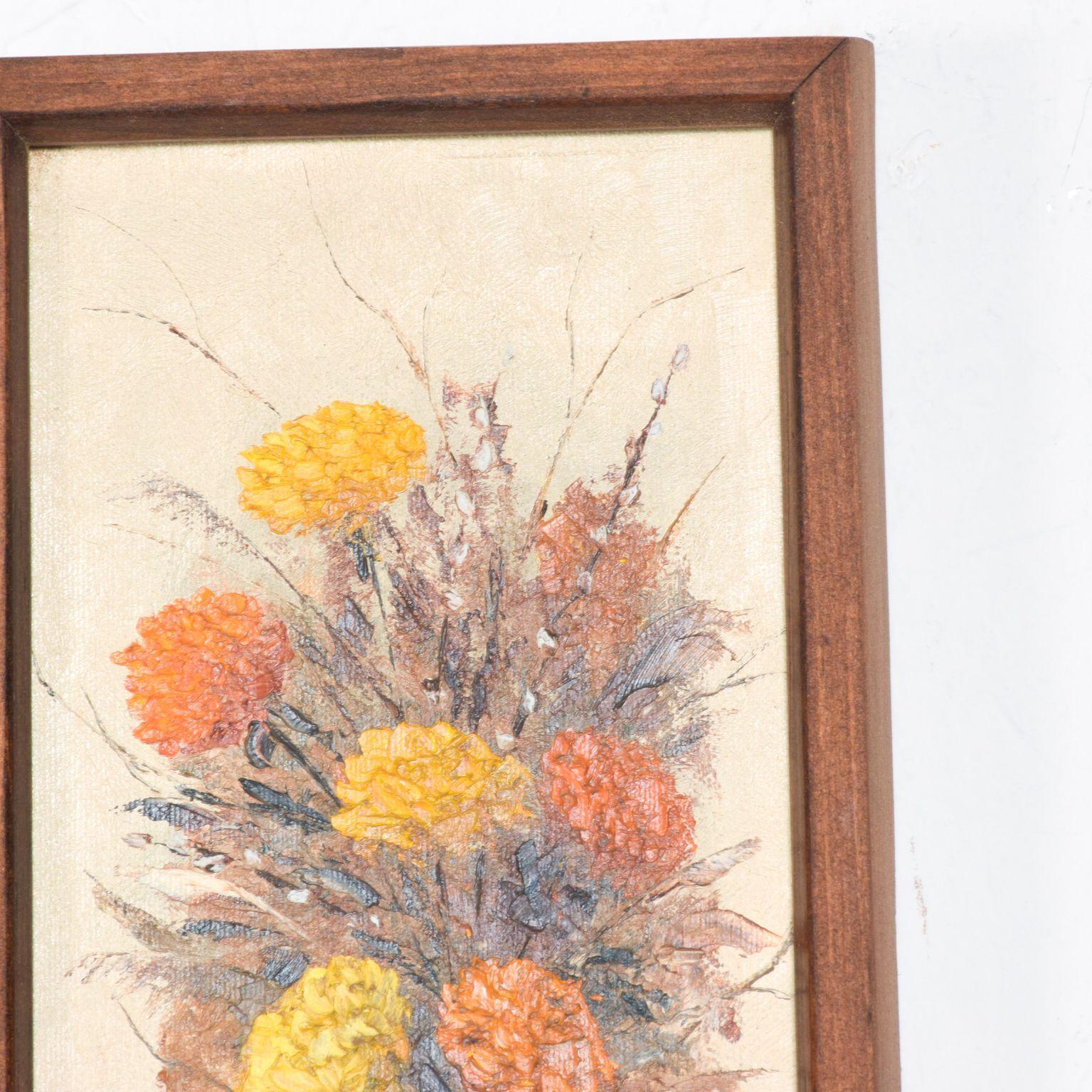 1960s Two Piece Painting Wall Art Yellow Orange Floral Bouquet by Pina Moberly In Good Condition In Chula Vista, CA