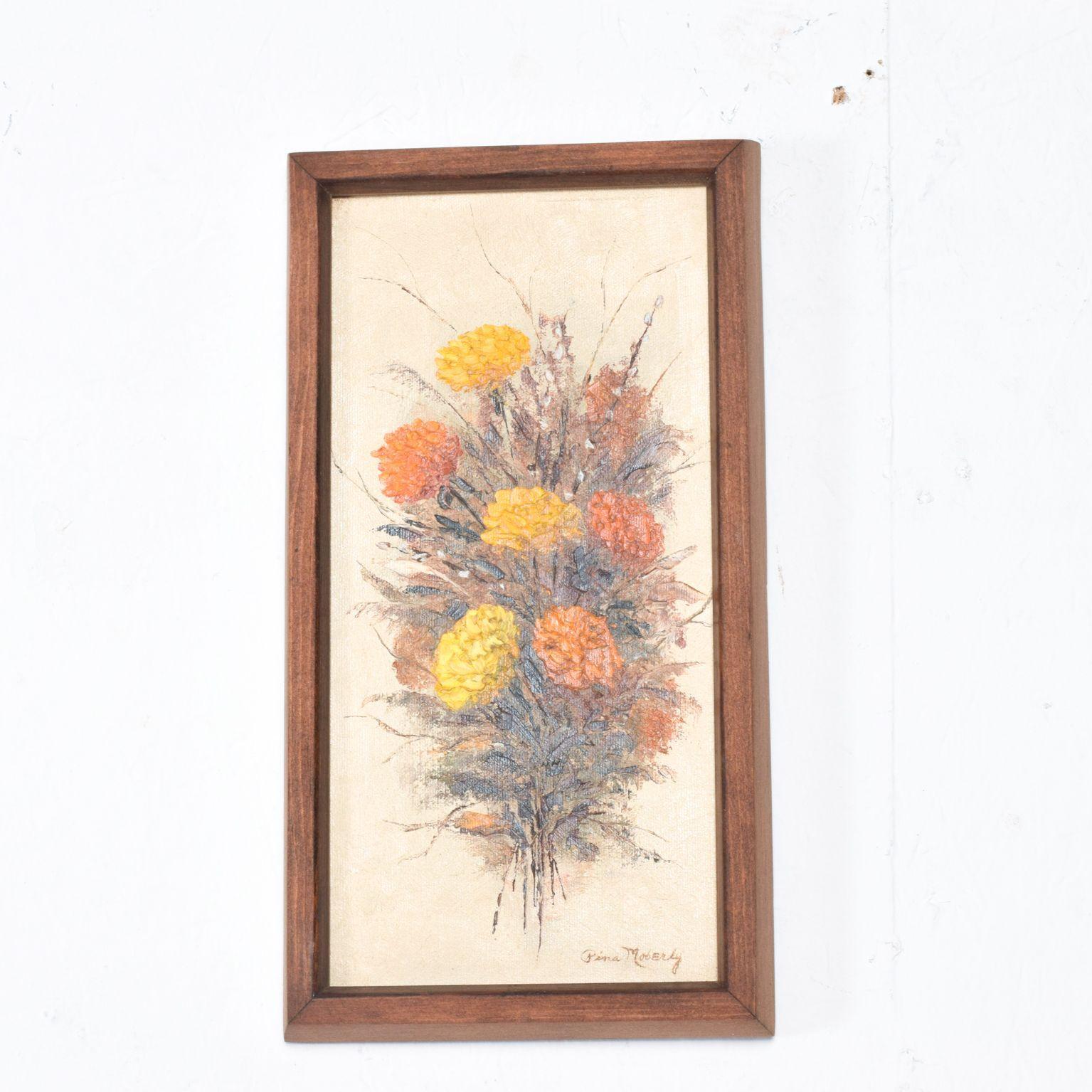 Mid-20th Century 1960s Two Piece Painting Wall Art Yellow Orange Floral Bouquet by Pina Moberly