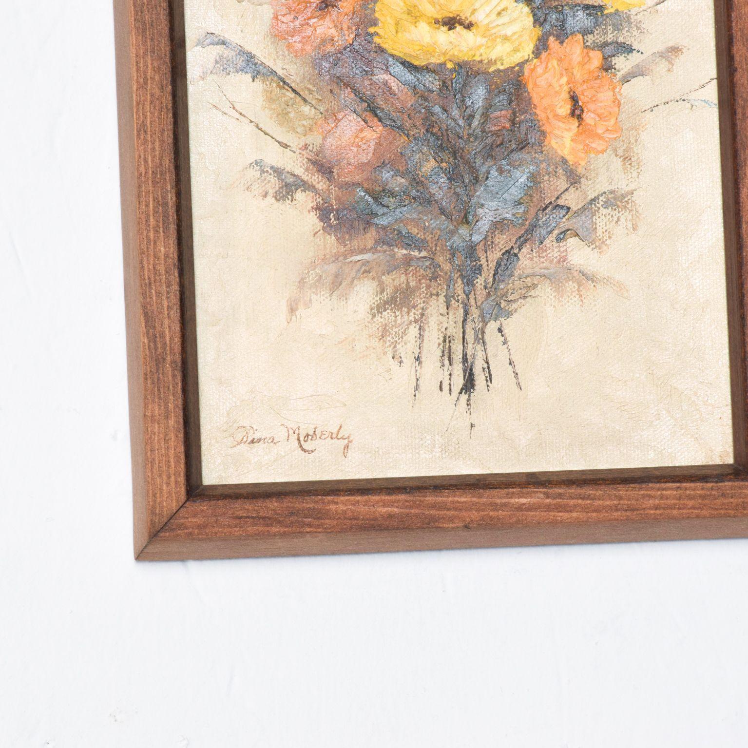 Wood 1960s Two Piece Painting Wall Art Yellow Orange Floral Bouquet by Pina Moberly