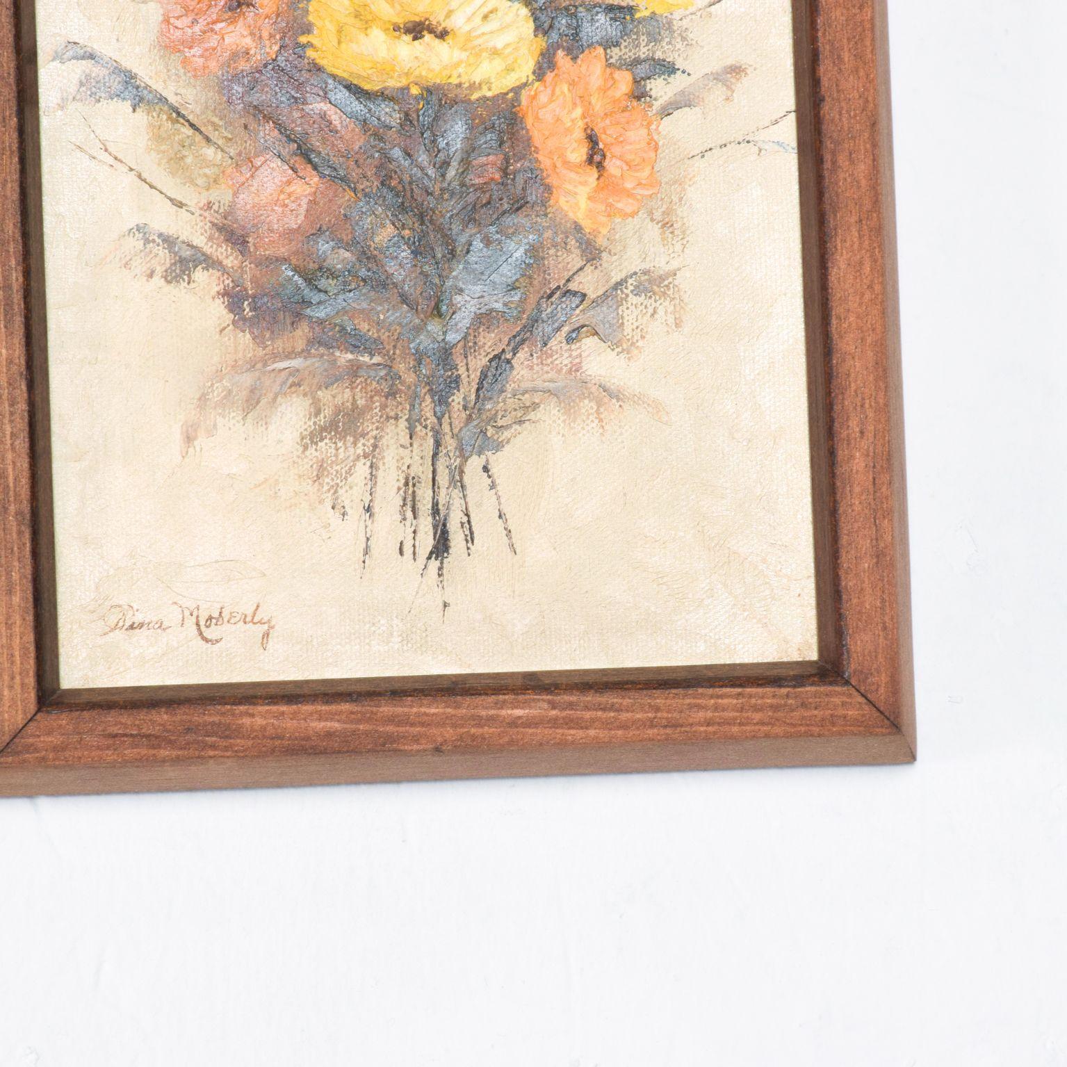 1960s Two Piece Painting Wall Art Yellow Orange Floral Bouquet by Pina Moberly 1
