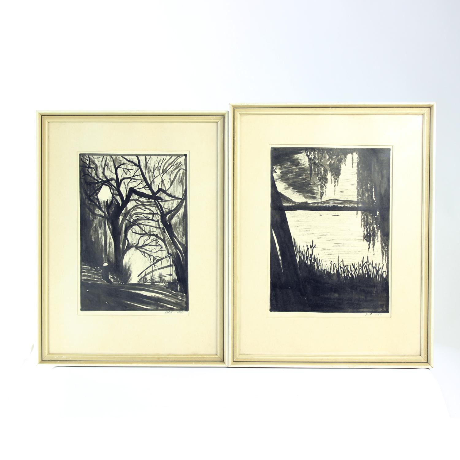 Set Of 2 Paintings On Paper, Signed Sestak 1972 For Sale 6